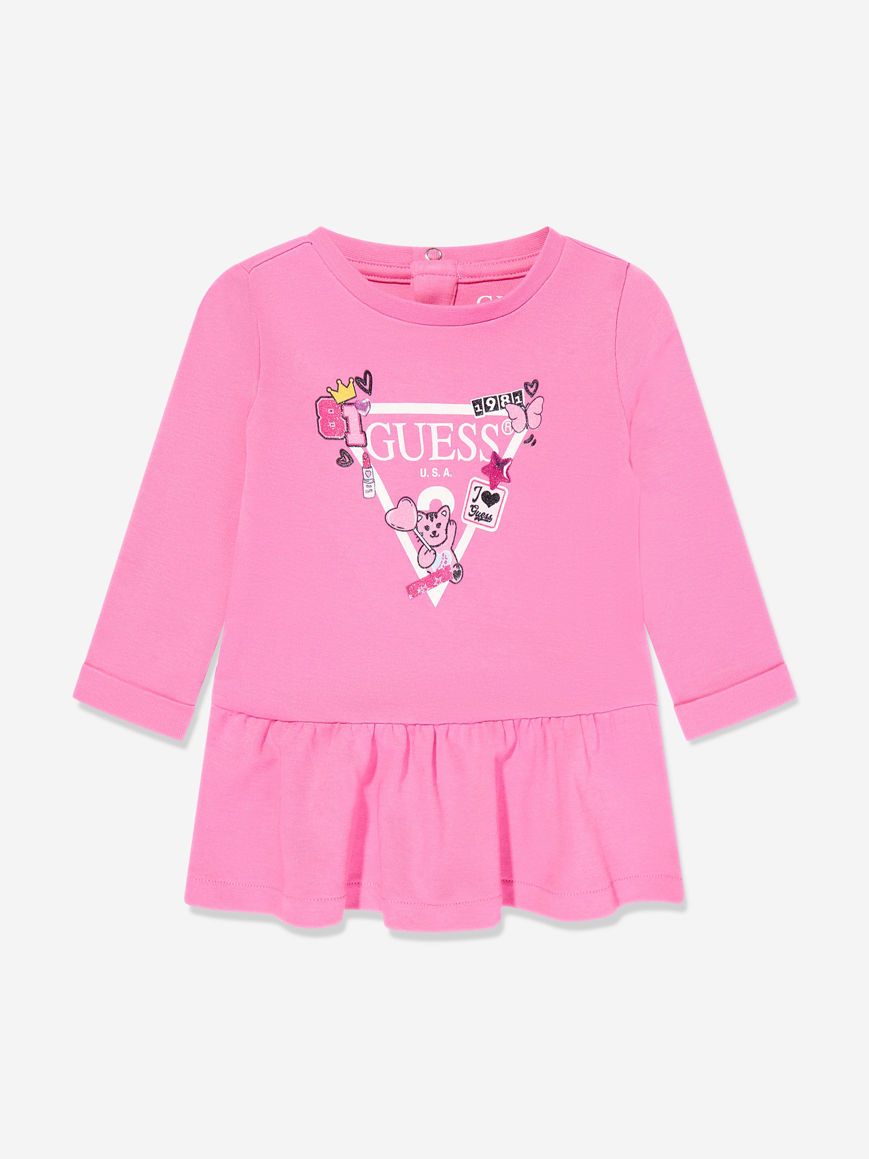 Guess Baby Girls Heart Dress with Knickers in Pink