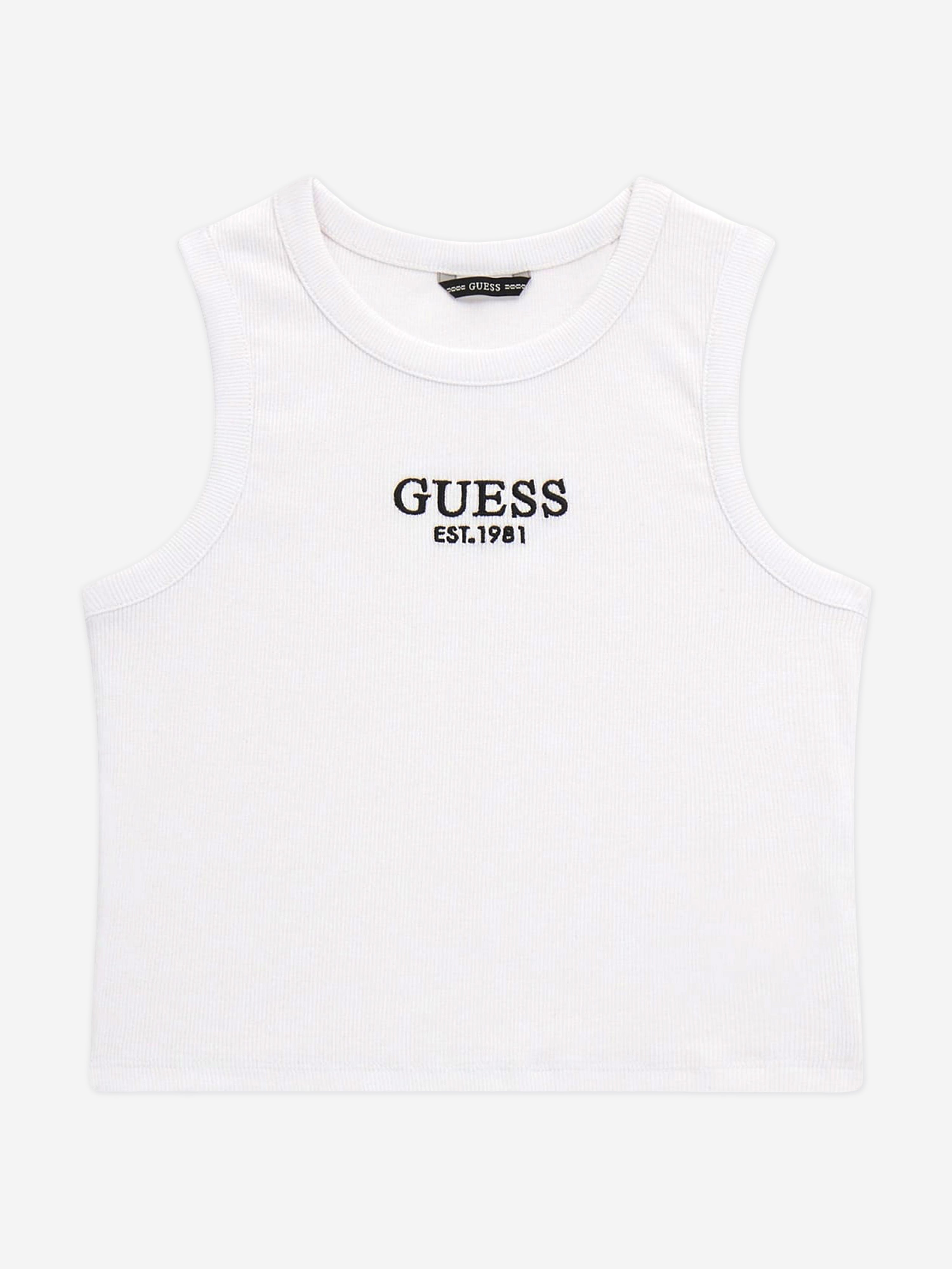 Guess Girls Rib Midi Sleeveless Top in White