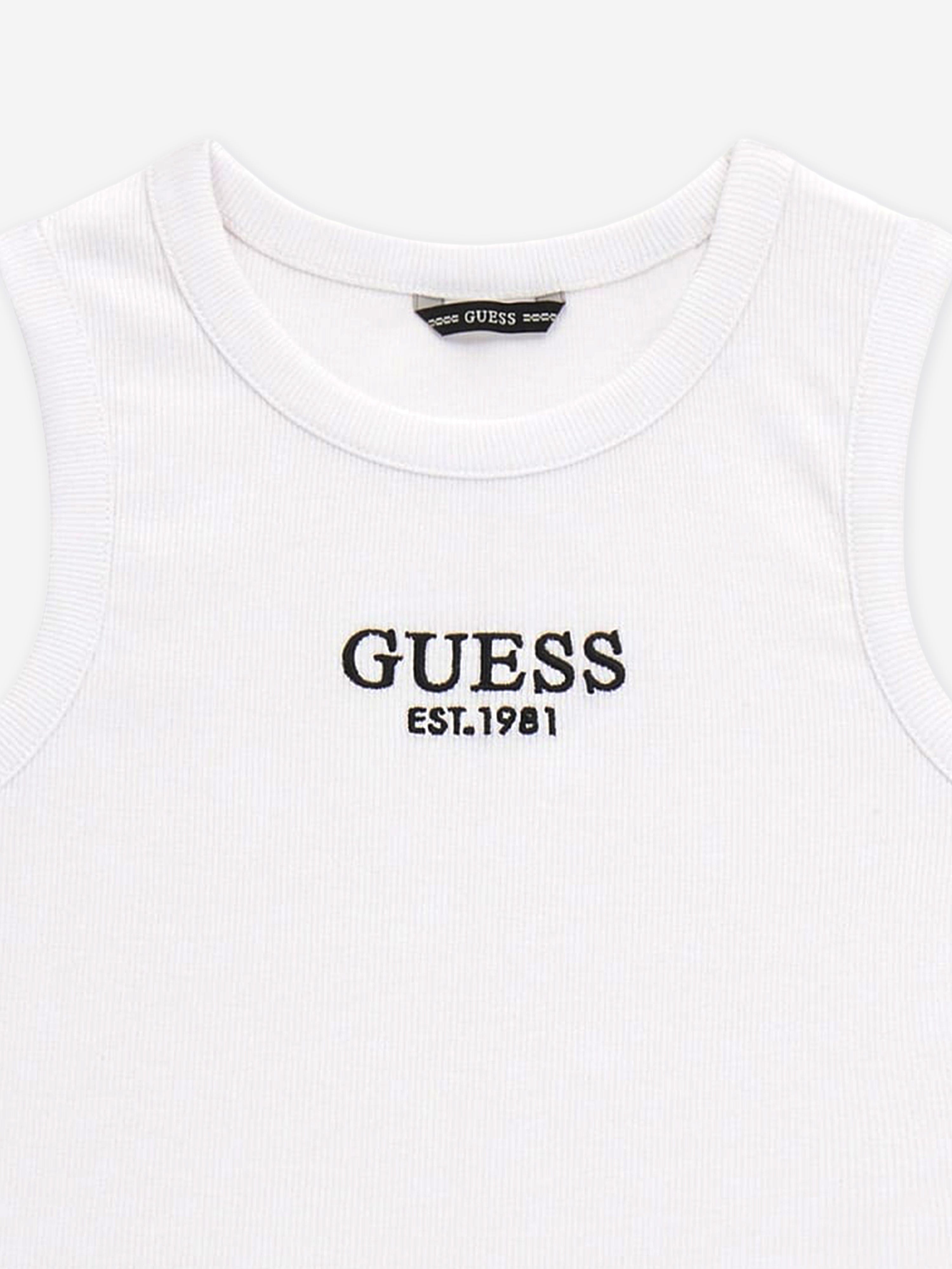 Guess Girls Rib Midi Sleeveless Top in White