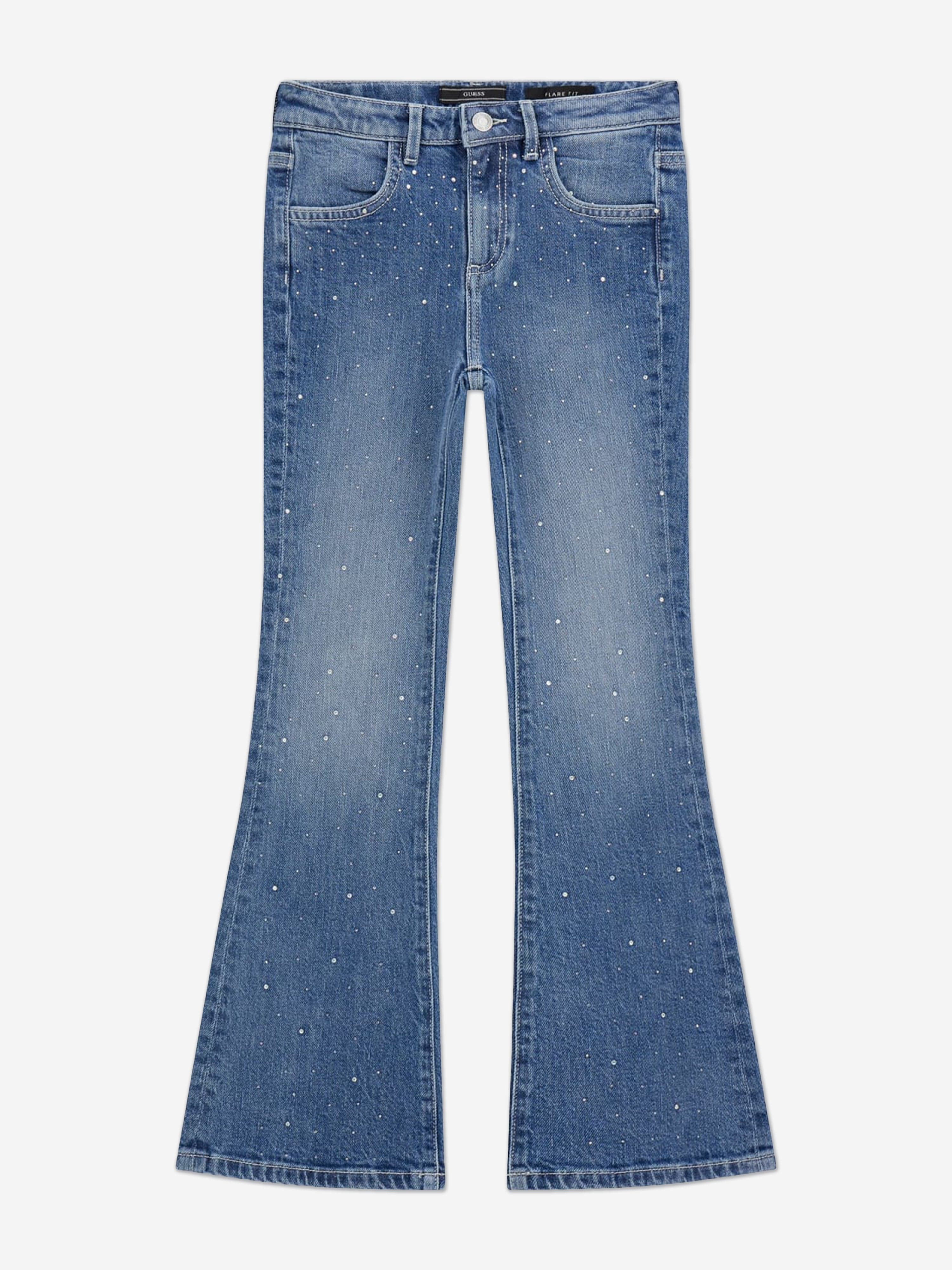 Guess Girls Denim Flared Jeans with Rhinestones in Blue