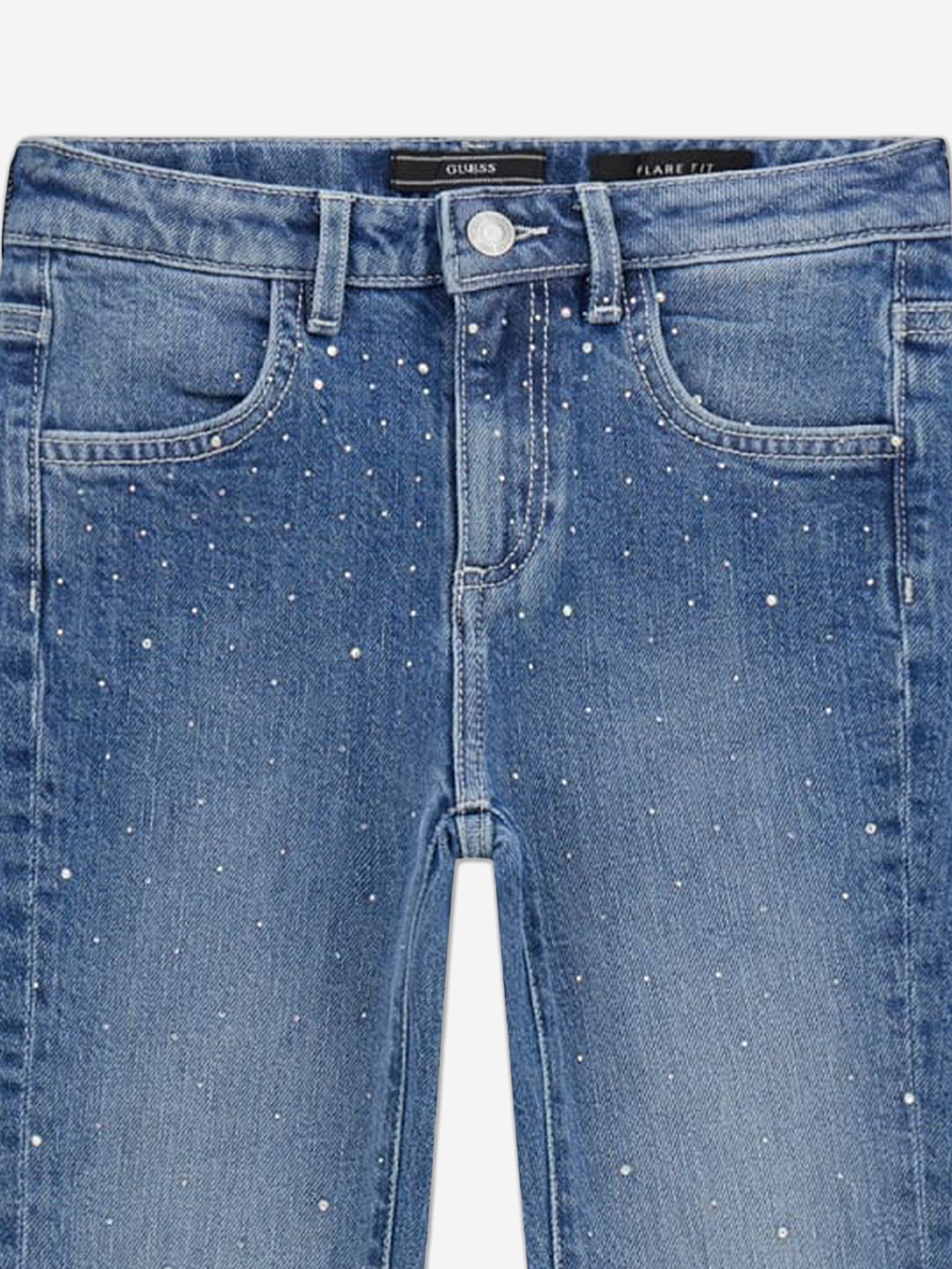 Guess Girls Denim Flared Jeans with Rhinestones in Blue