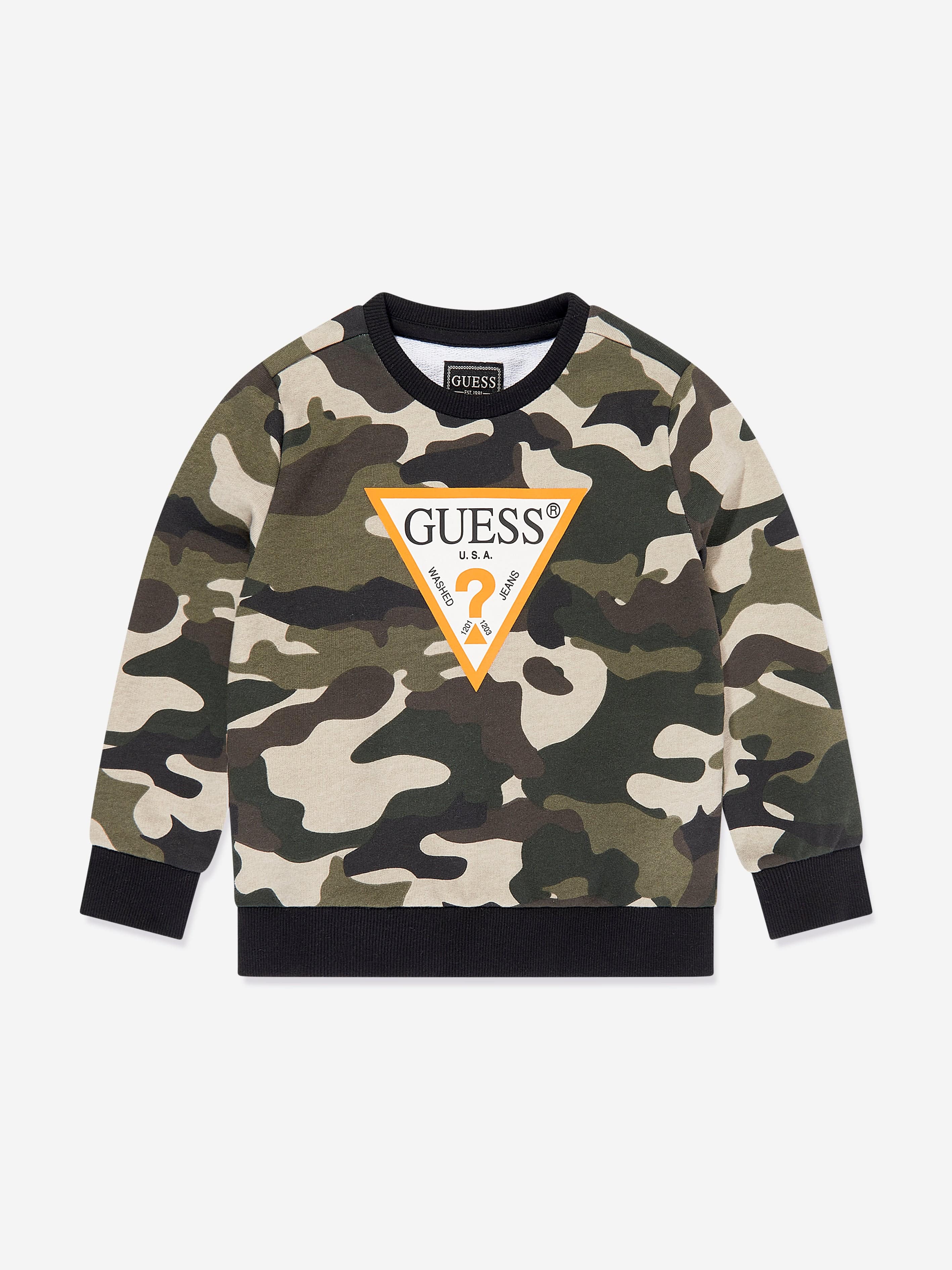 Guess Boys Camouflage Logo Sweatshirt in Green