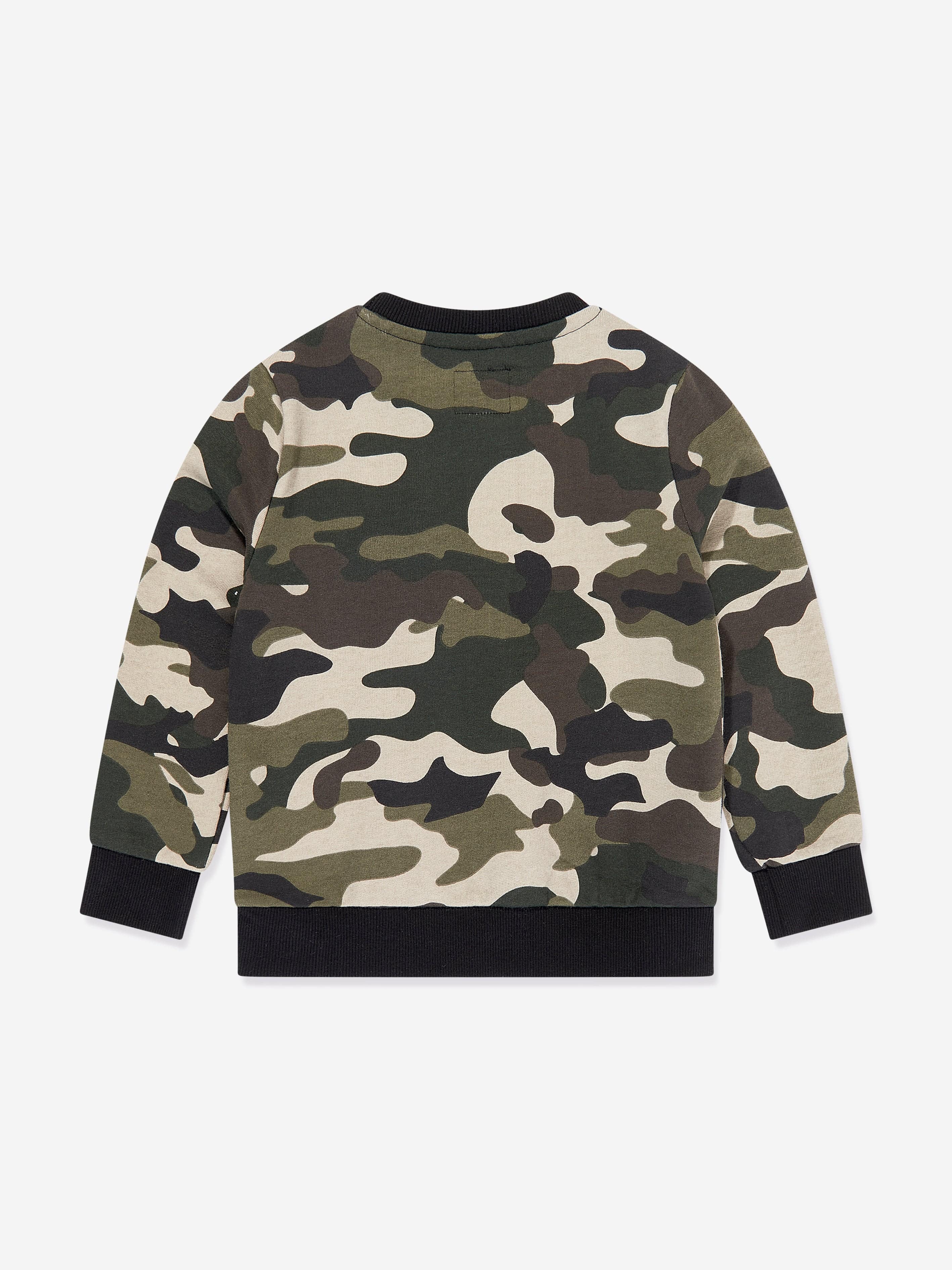 Guess Boys Camouflage Logo Sweatshirt in Green