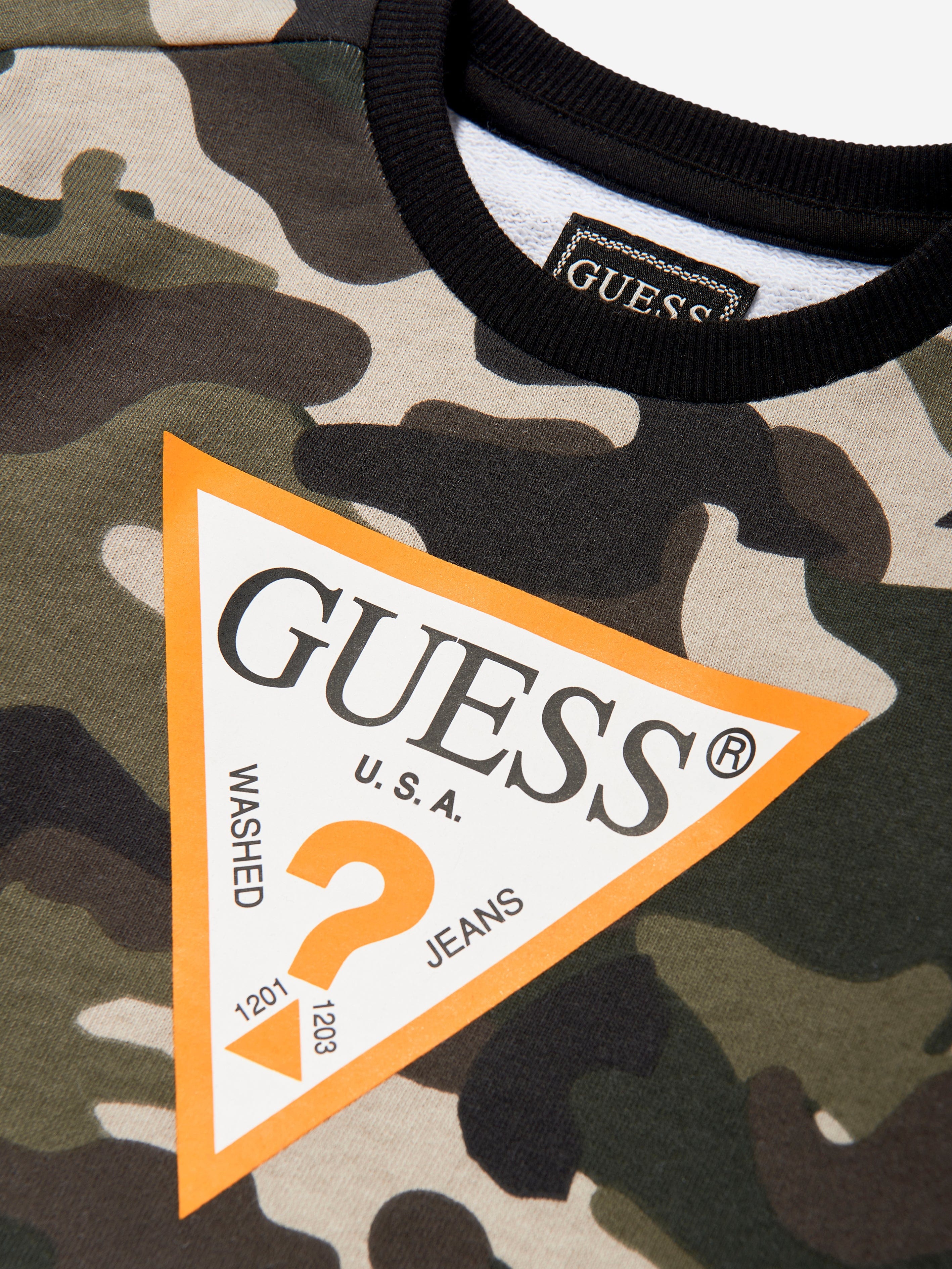 Guess Boys Camouflage Logo Sweatshirt in Green