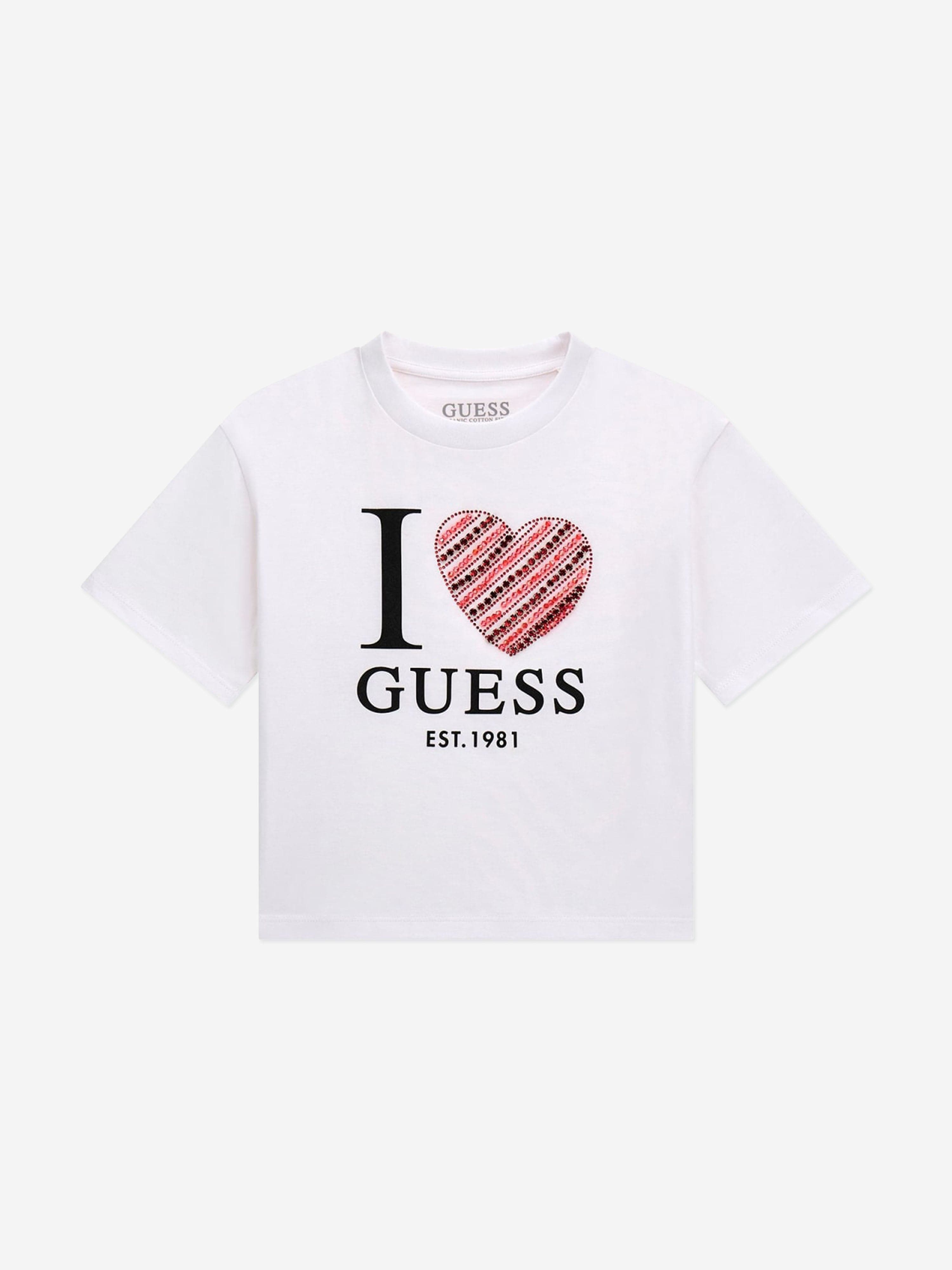 Guess Girls Slogan T-Shirt in White