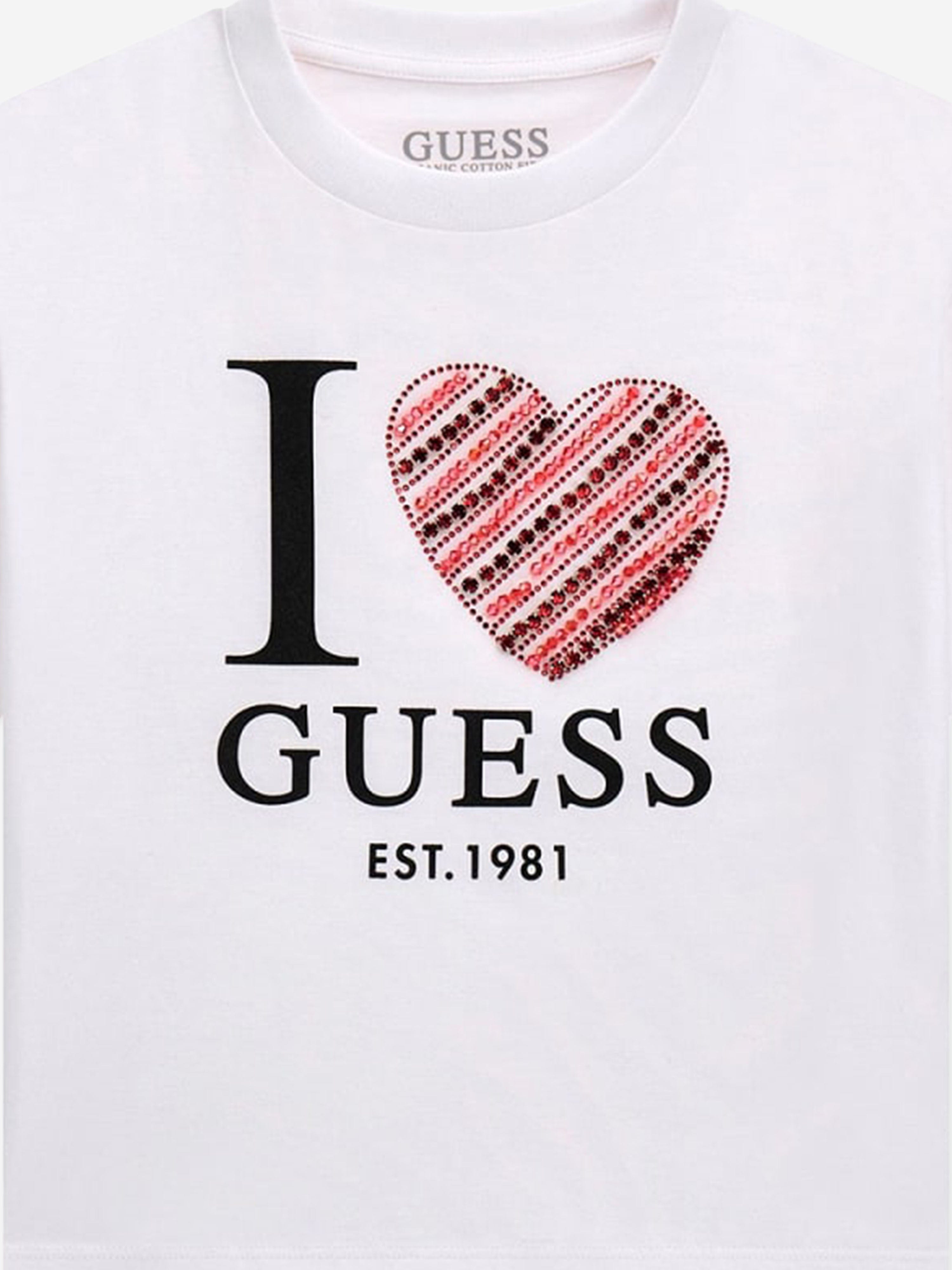 Guess Girls Slogan T-Shirt in White