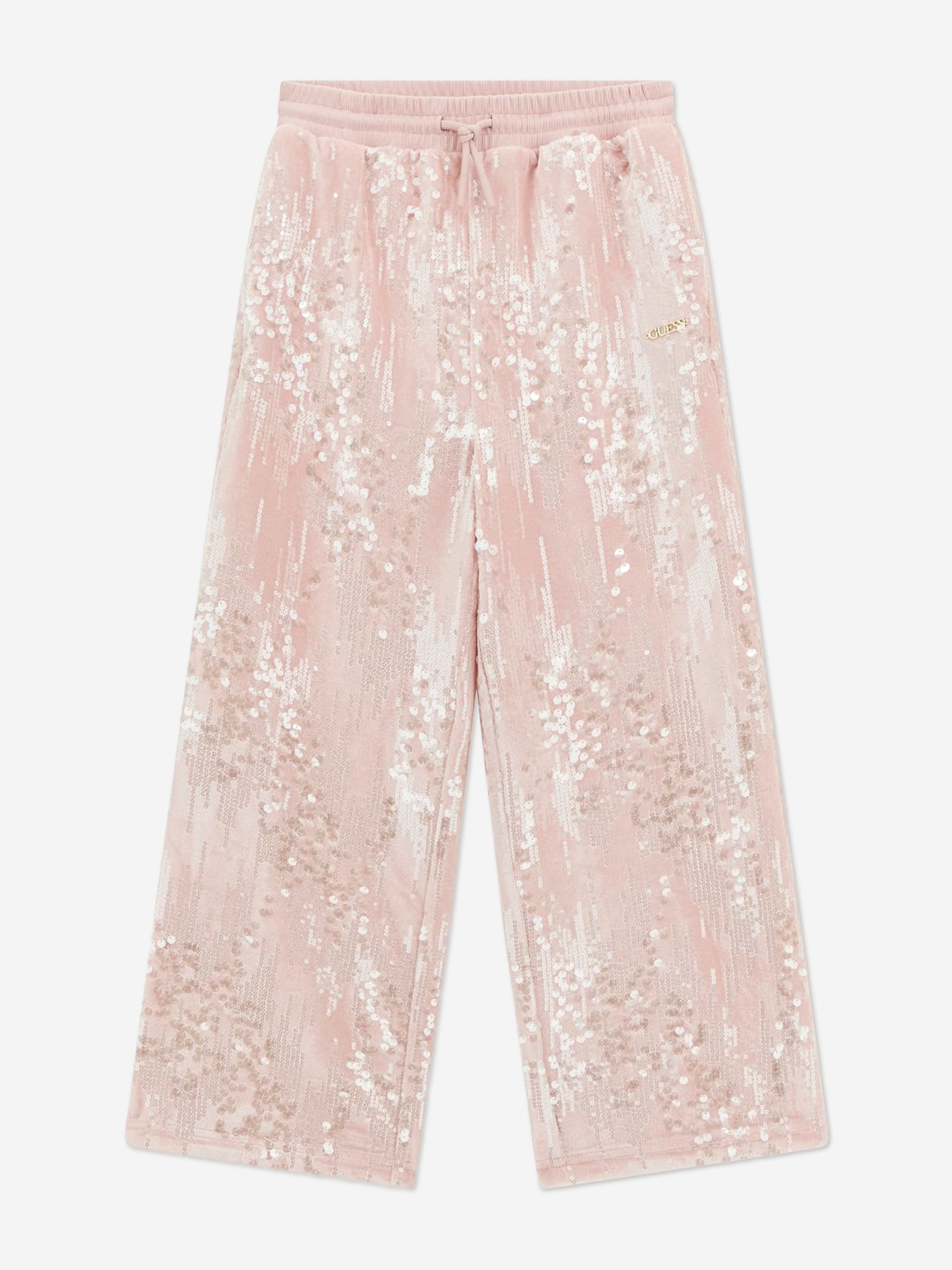 Guess Girls Sequin Wide Leg Trousers in Pink
