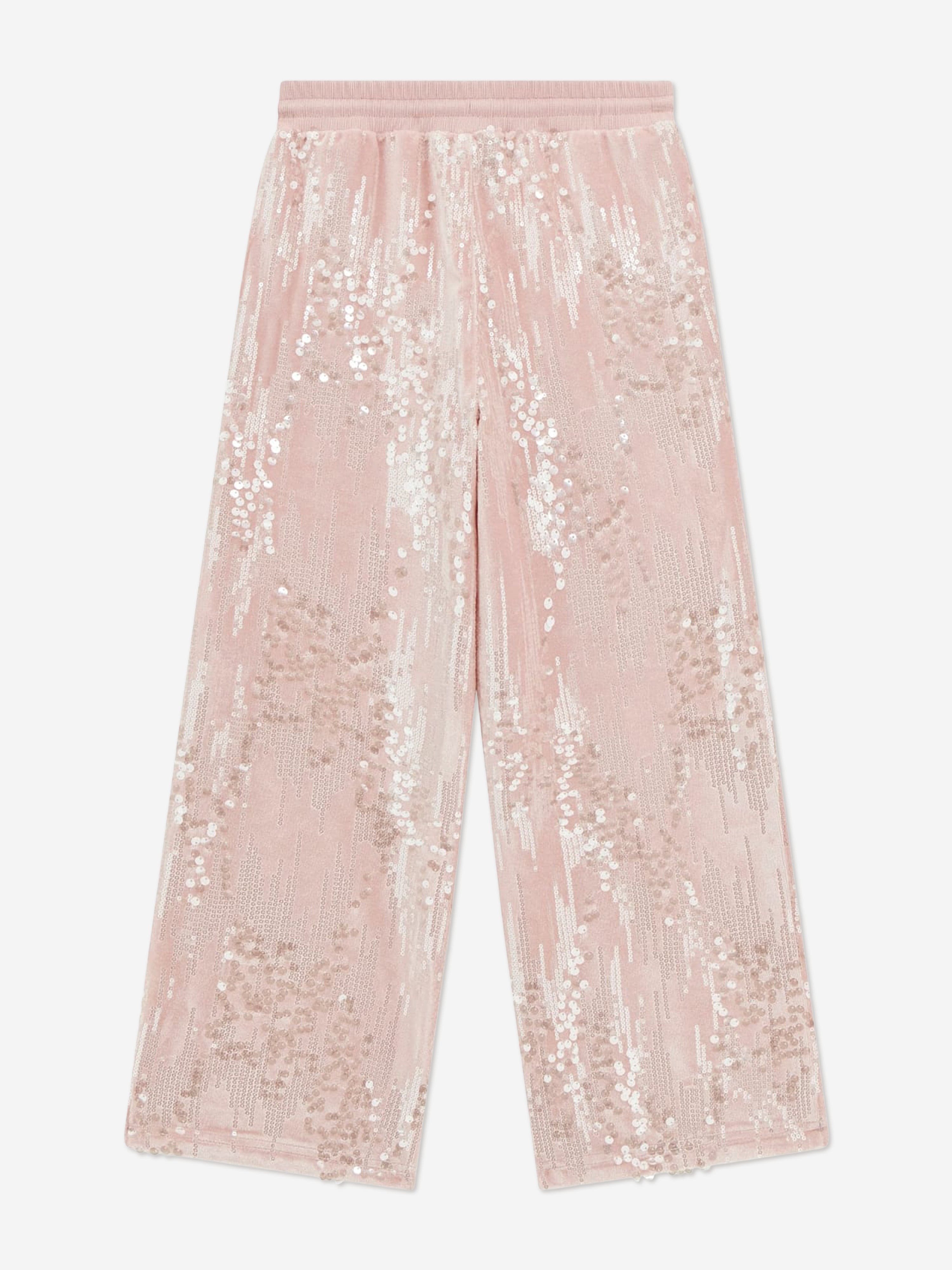 Guess Girls Sequin Wide Leg Trousers in Pink
