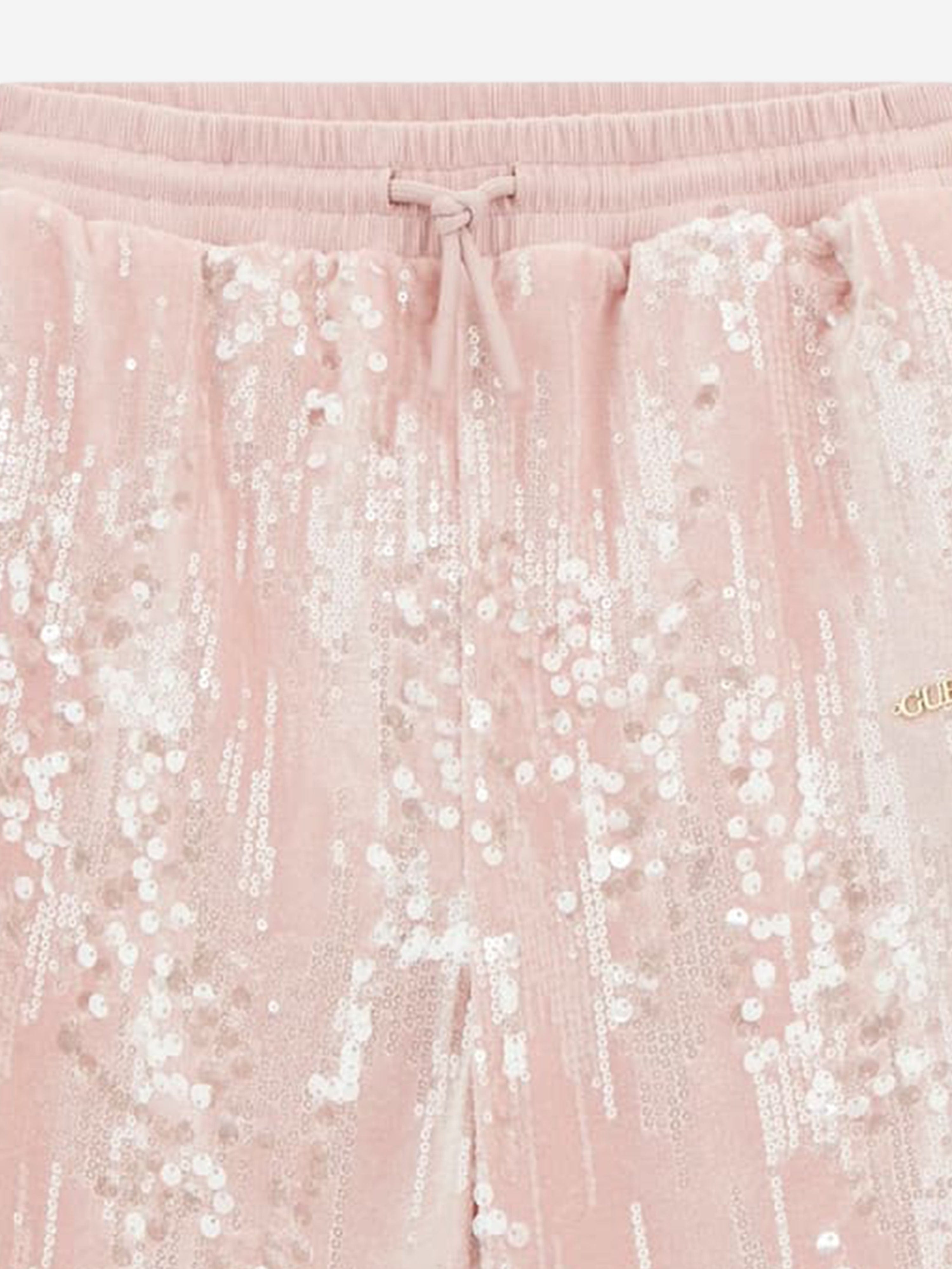 Guess Girls Sequin Wide Leg Trousers in Pink