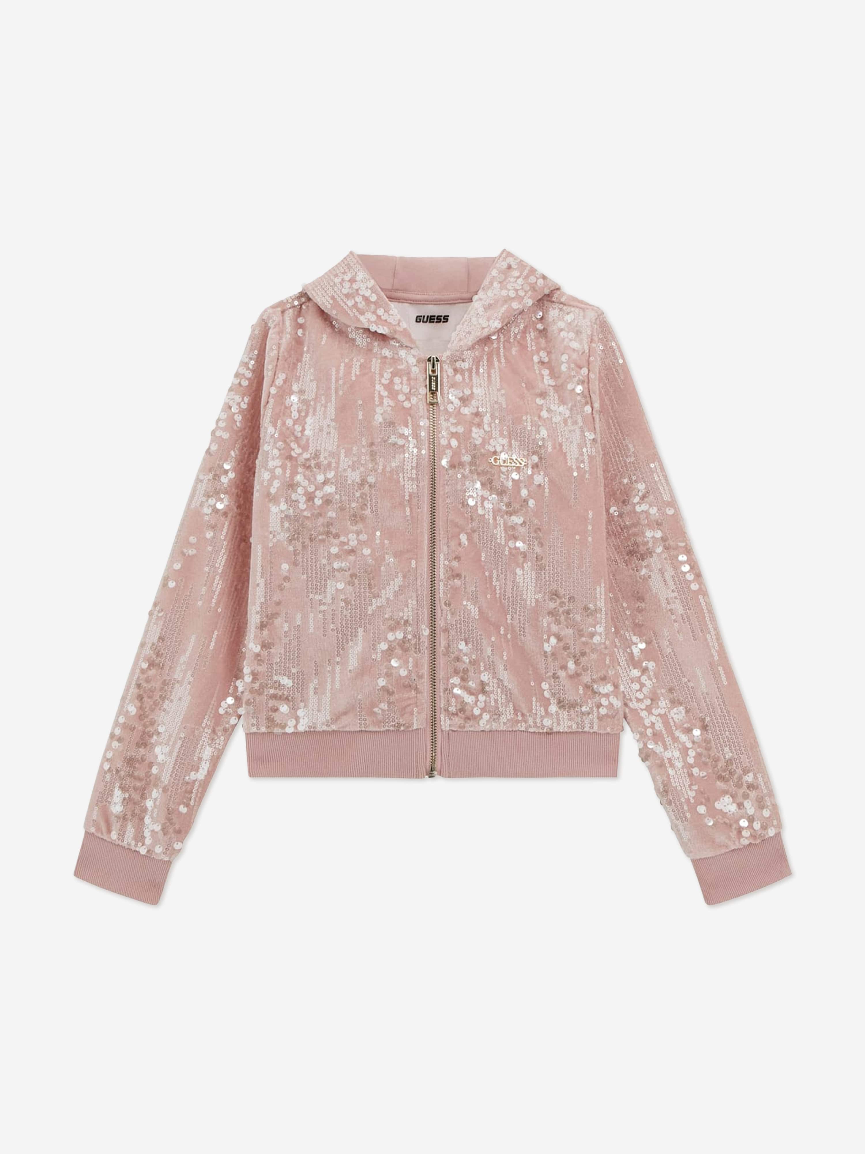 Guess Girls Velvet Zip Up Top in Pink
