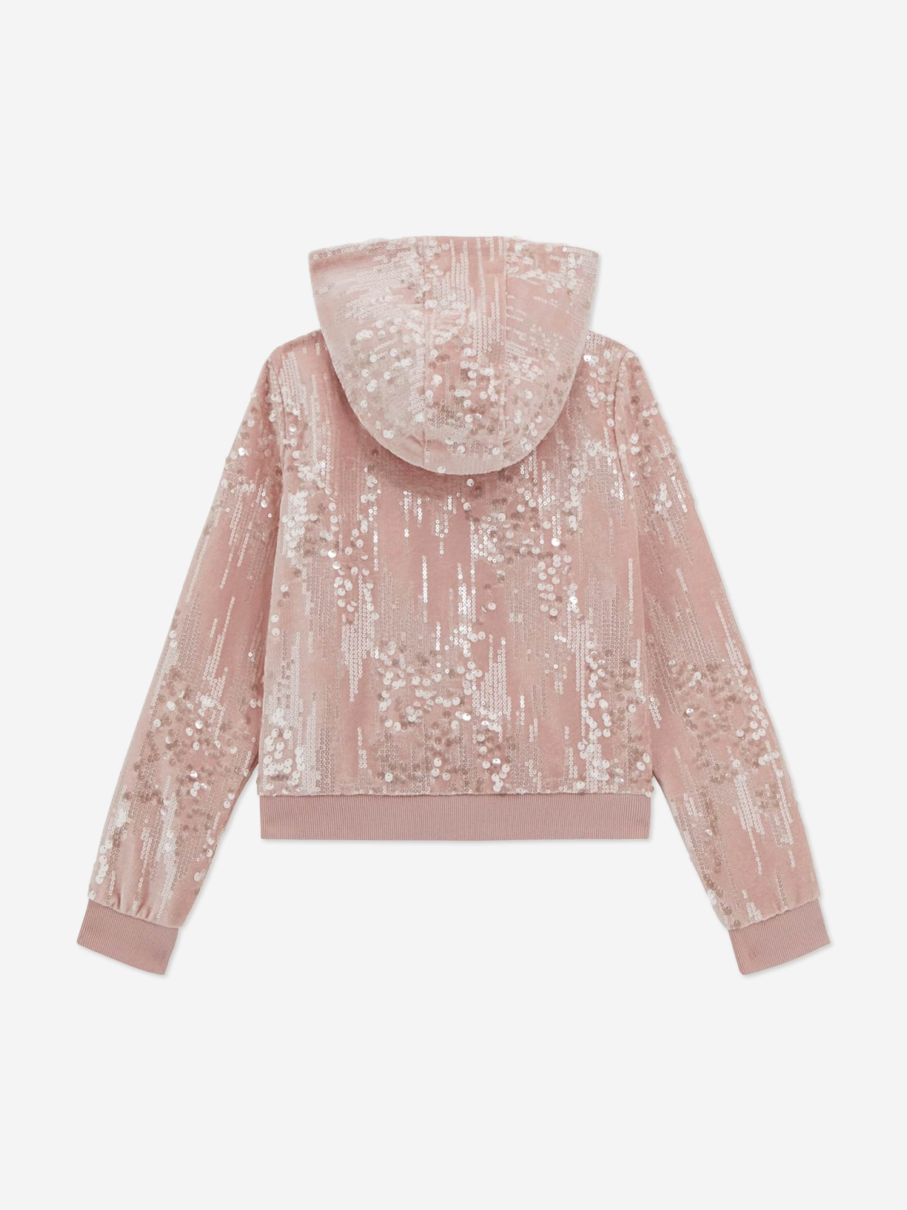 Guess Girls Velvet Zip Up Top in Pink
