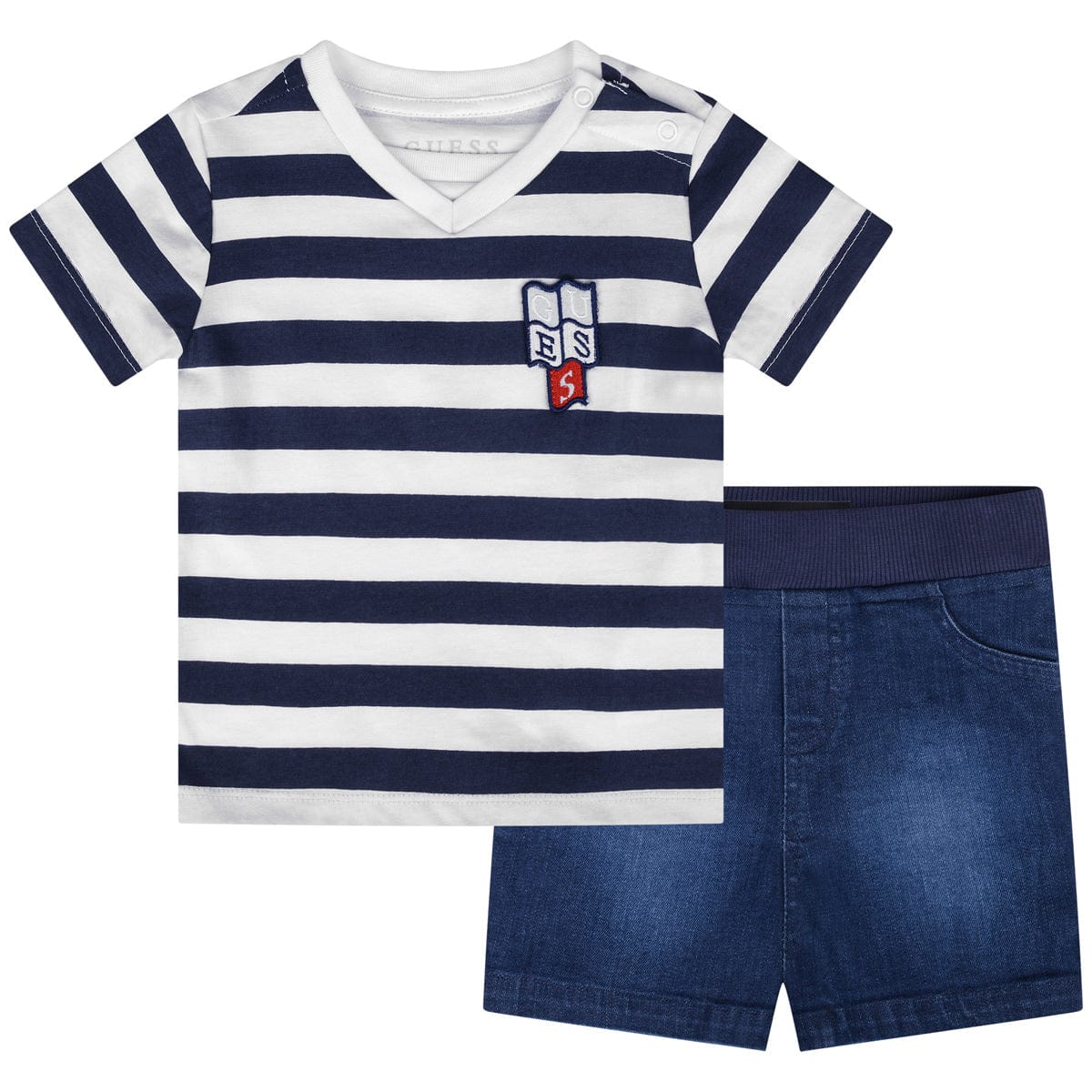 Guess Baby Boys Set - Striped Cotton T-Shirt & Denim Shorts Set