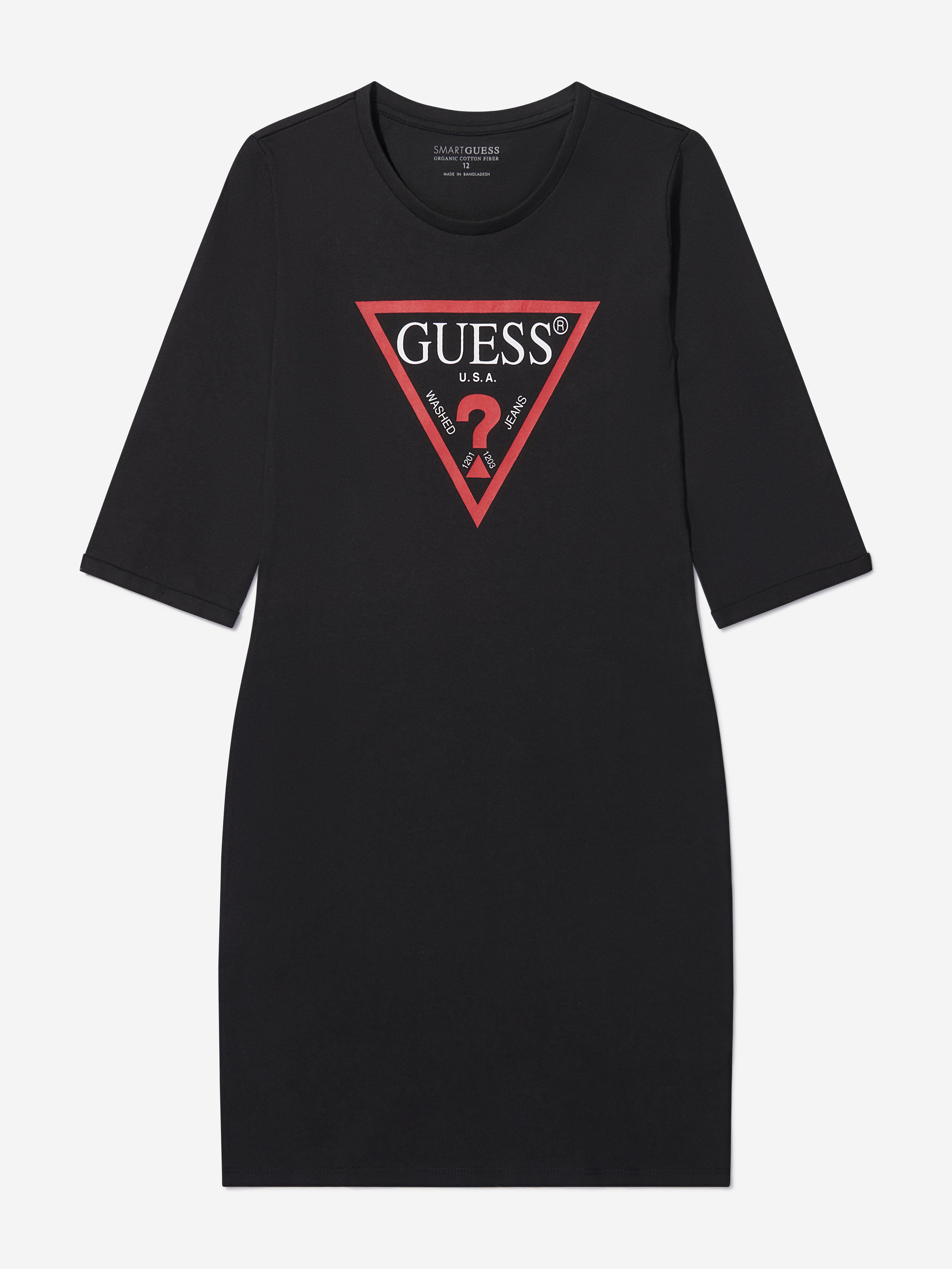 Guess Girls Cotton Long Sleeve Logo Dress