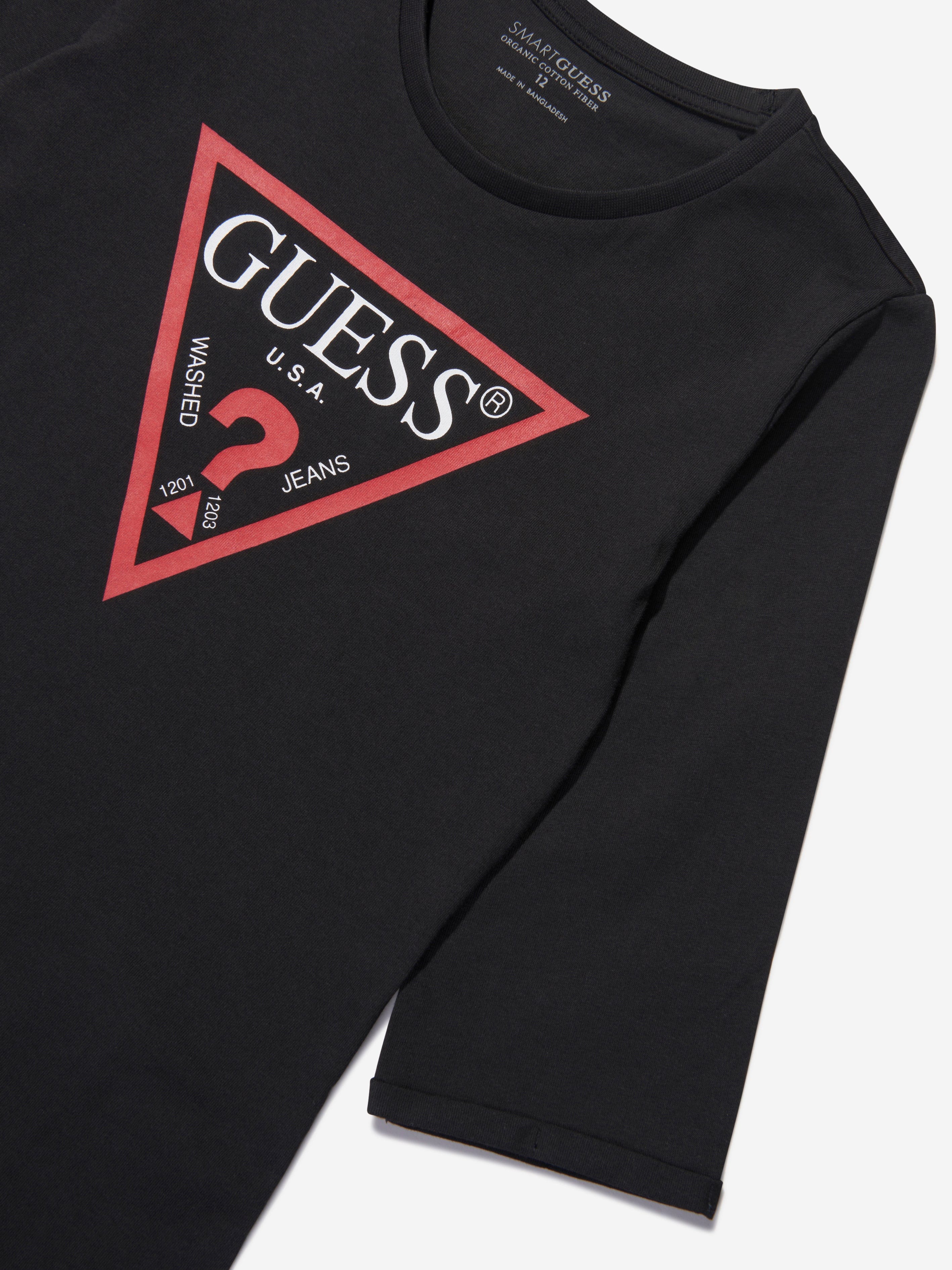 Guess Girls Cotton Long Sleeve Logo Dress