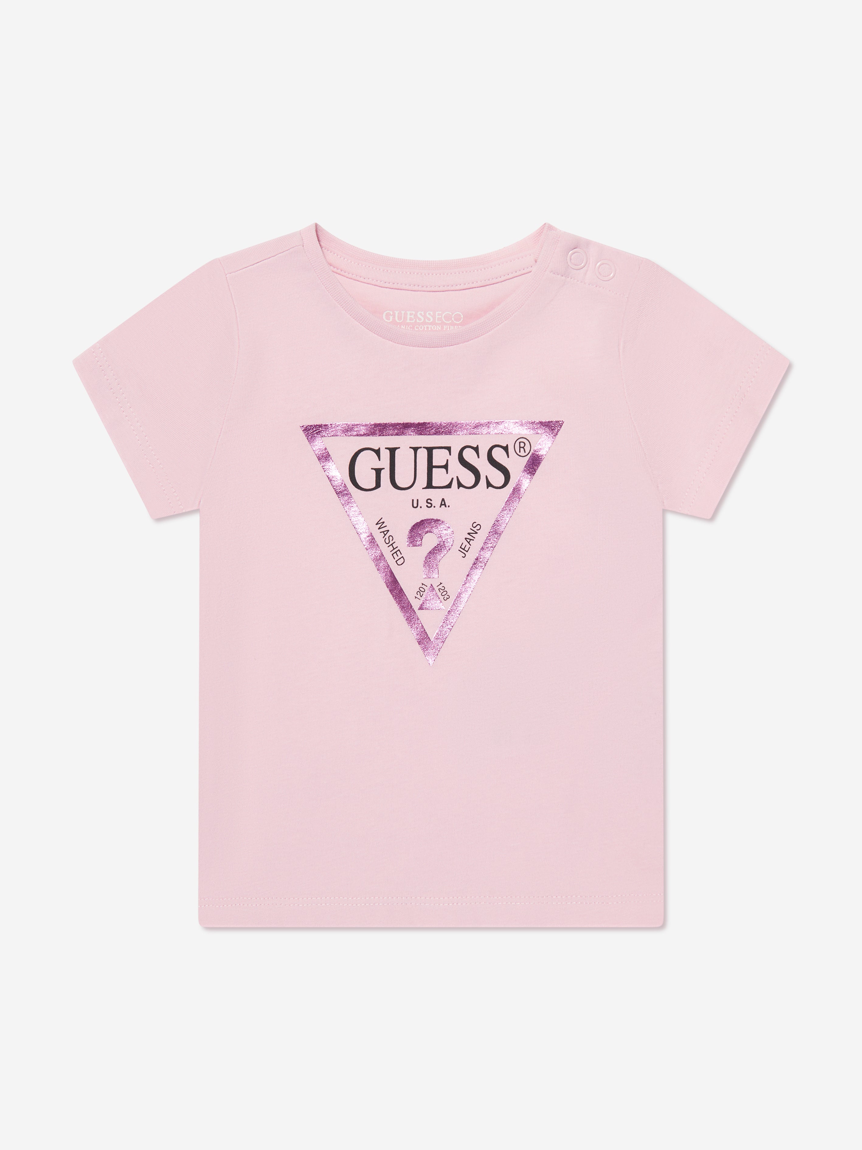 Guess Girls Logo Print T-Shirt in Pink