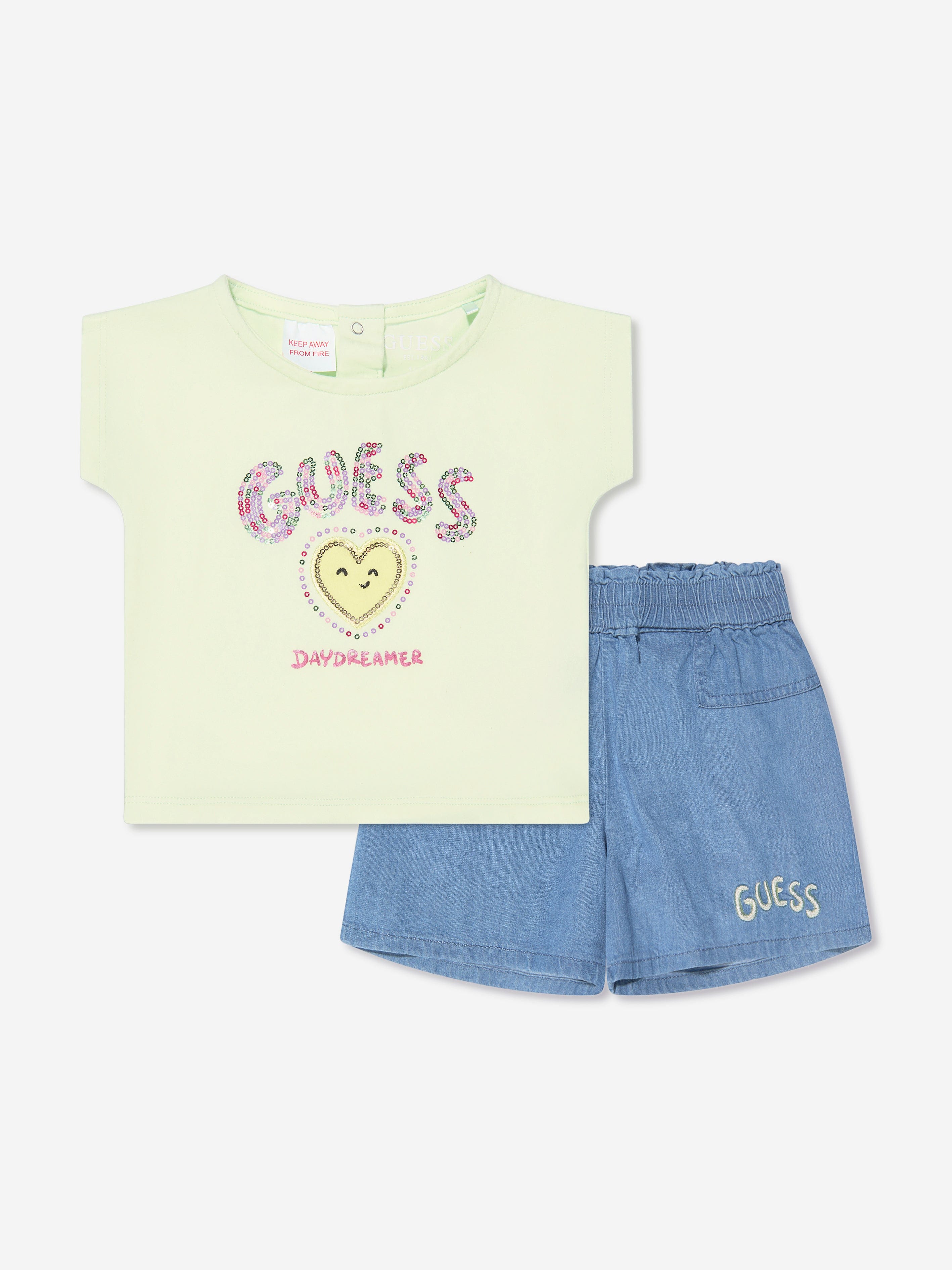 Guess Baby Girls T-Shirt And Chambray Shorts Set in Green