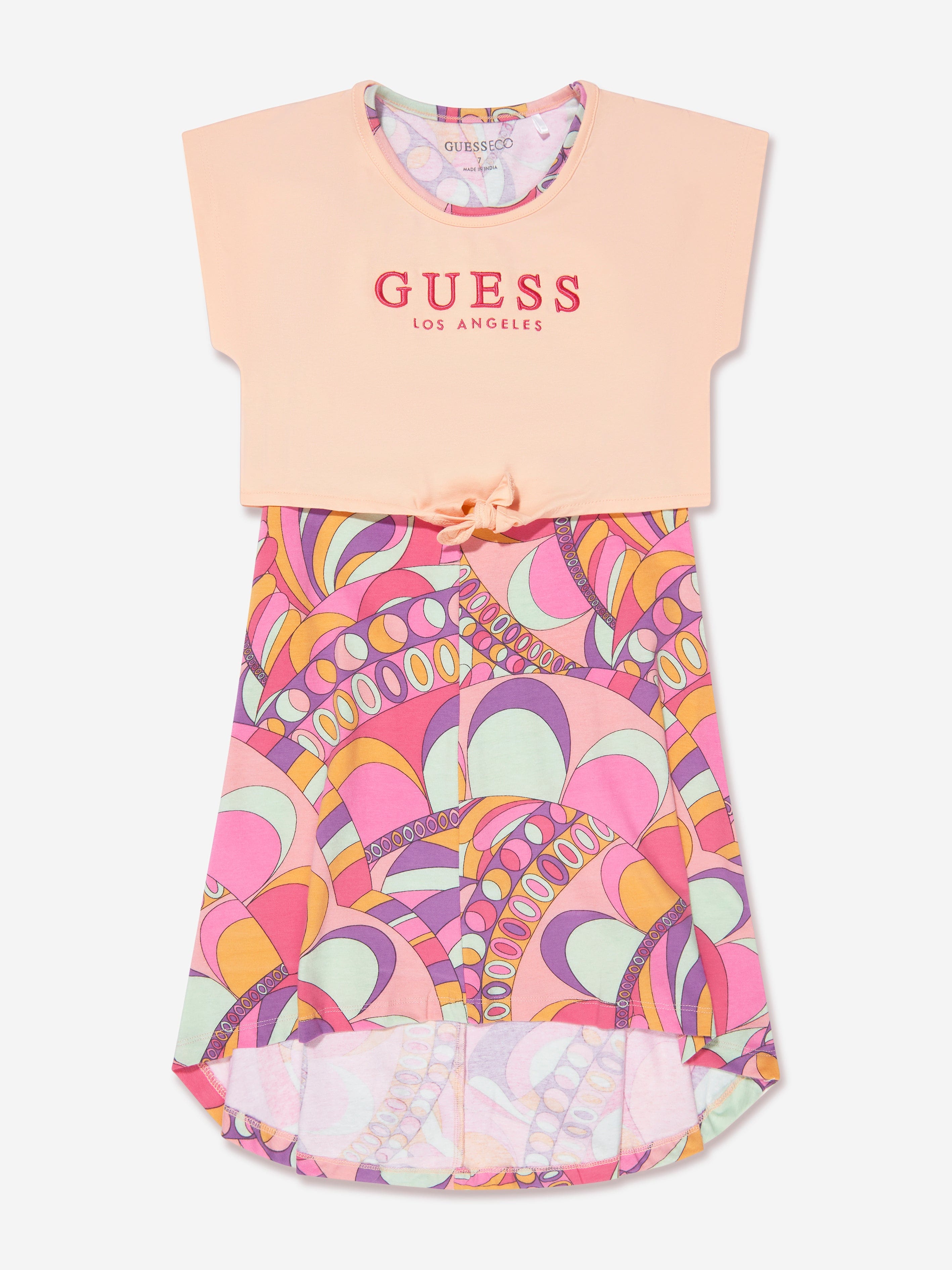 Guess Girls Rose Circle Jersey Dress in Pink