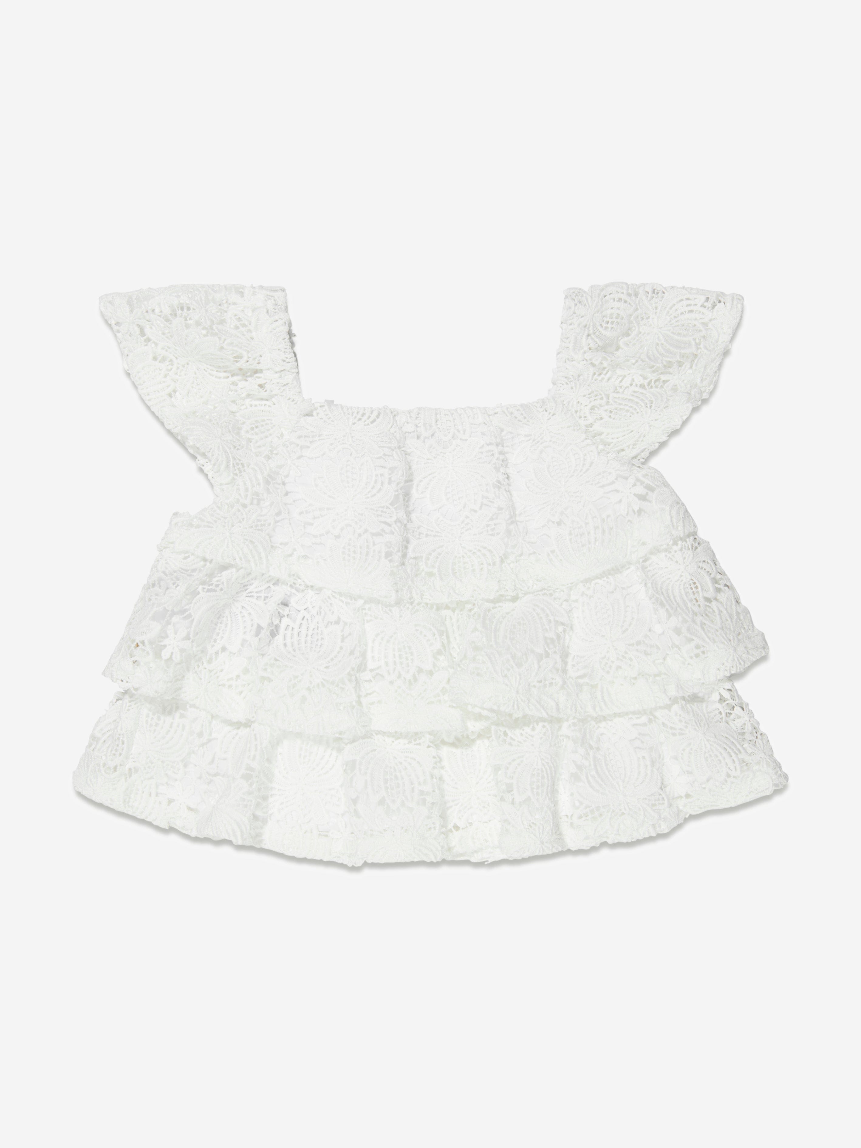 Guess Girls Lace Ruffle Top in White