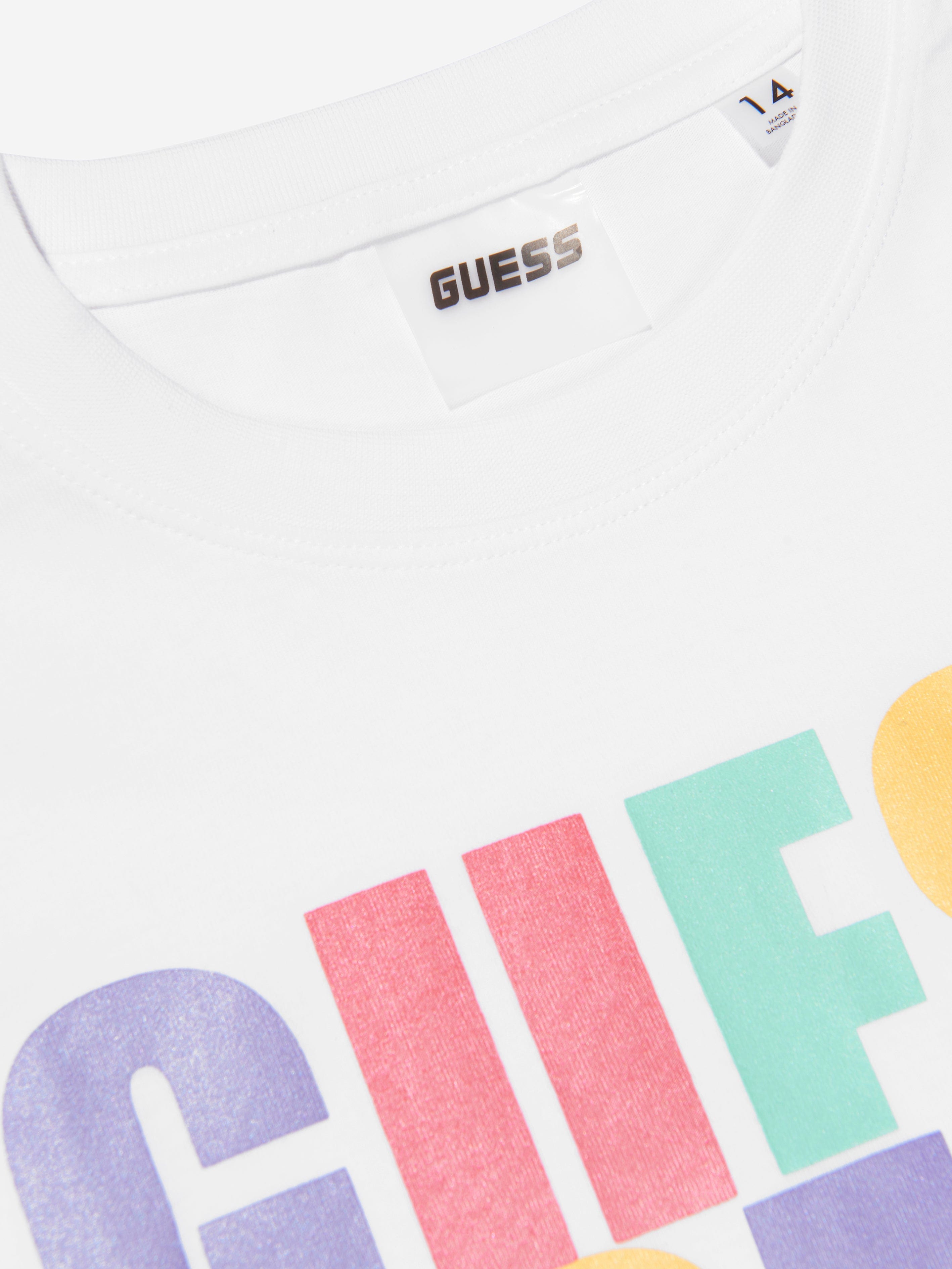 Guess Girls Cropped Logo T-Shirt in White