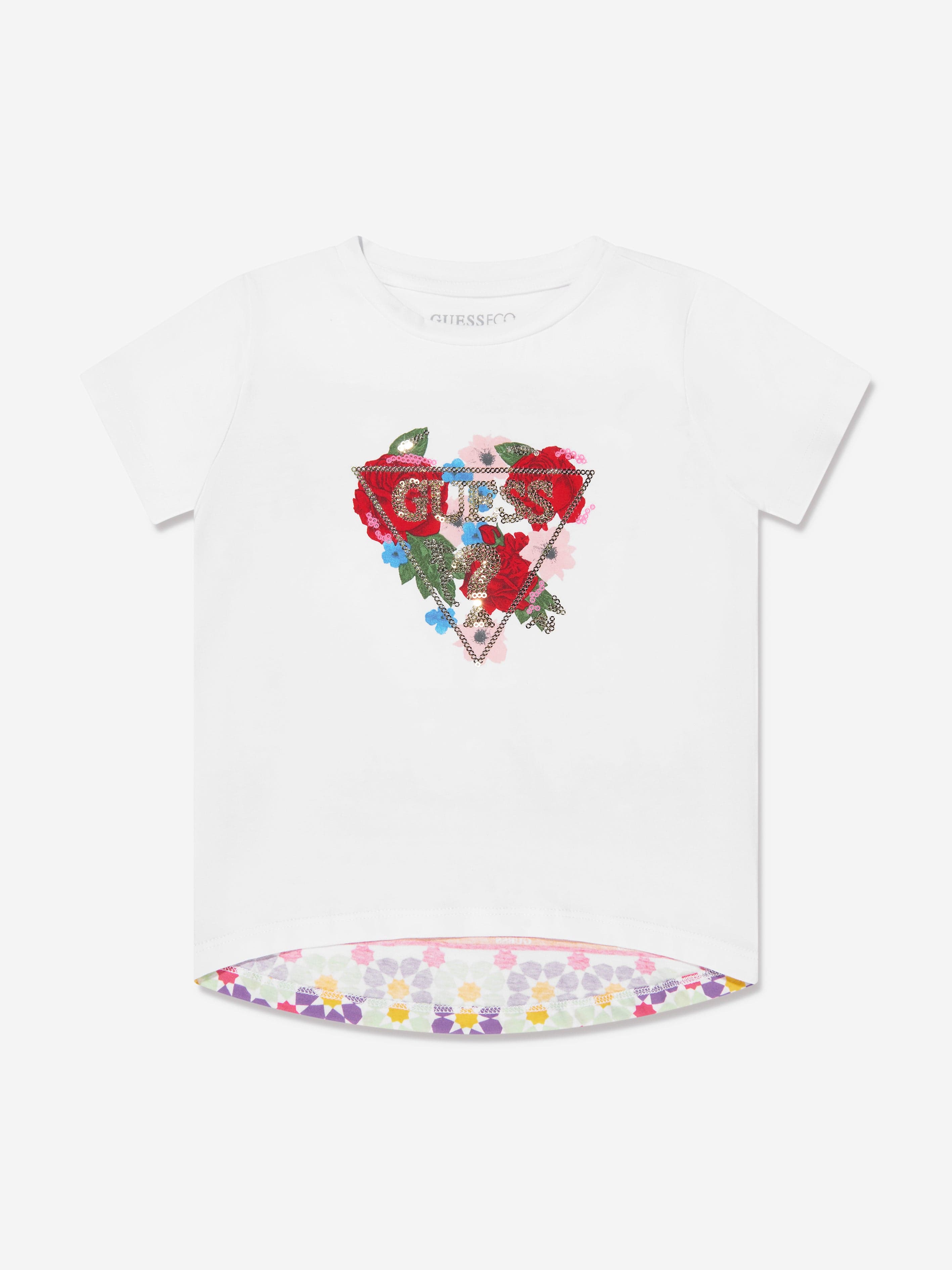 Guess Girls Geometric Flower T-Shirt in White