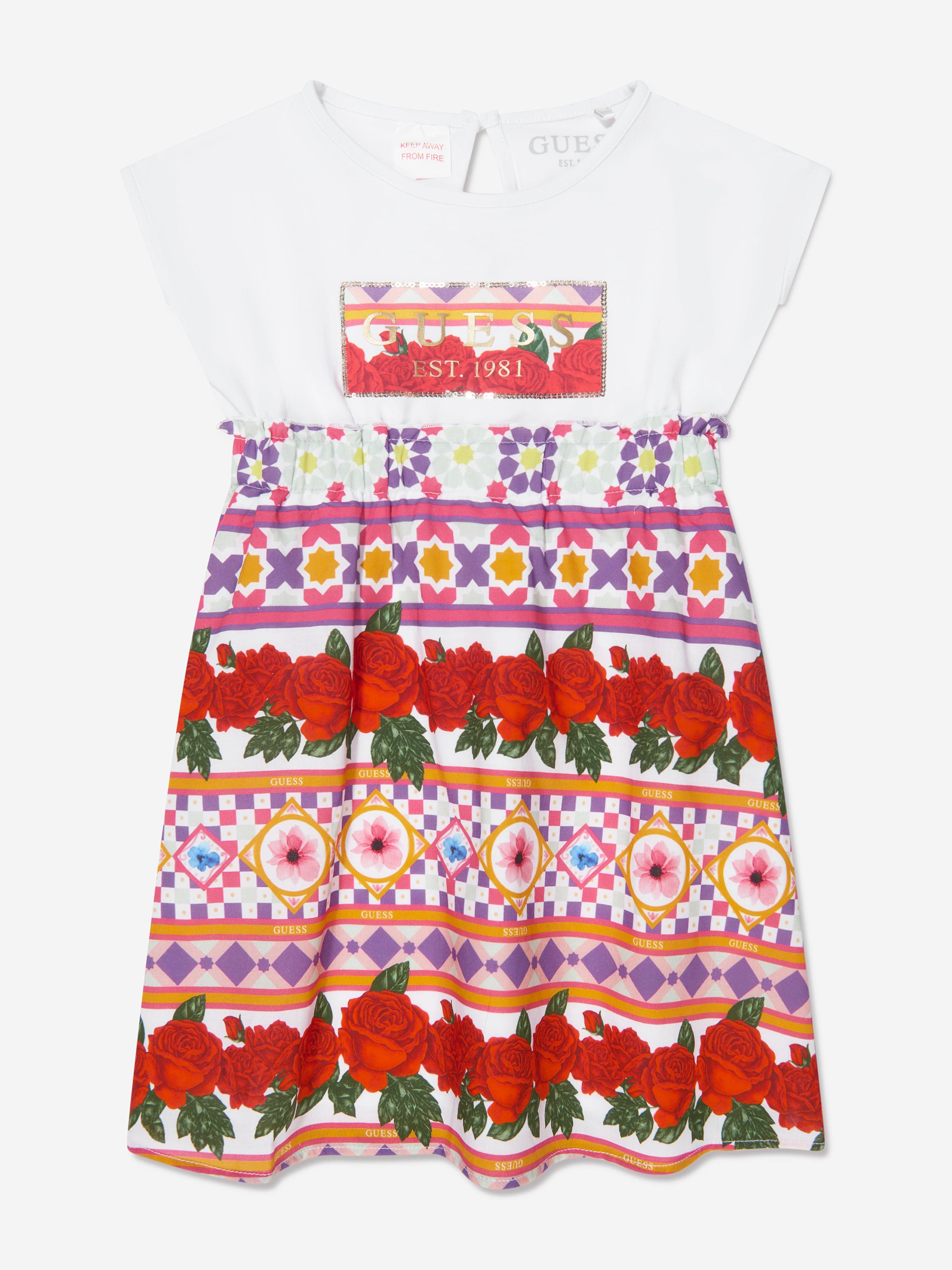 Guess Girls Geometric Flower Dress in Multicolour