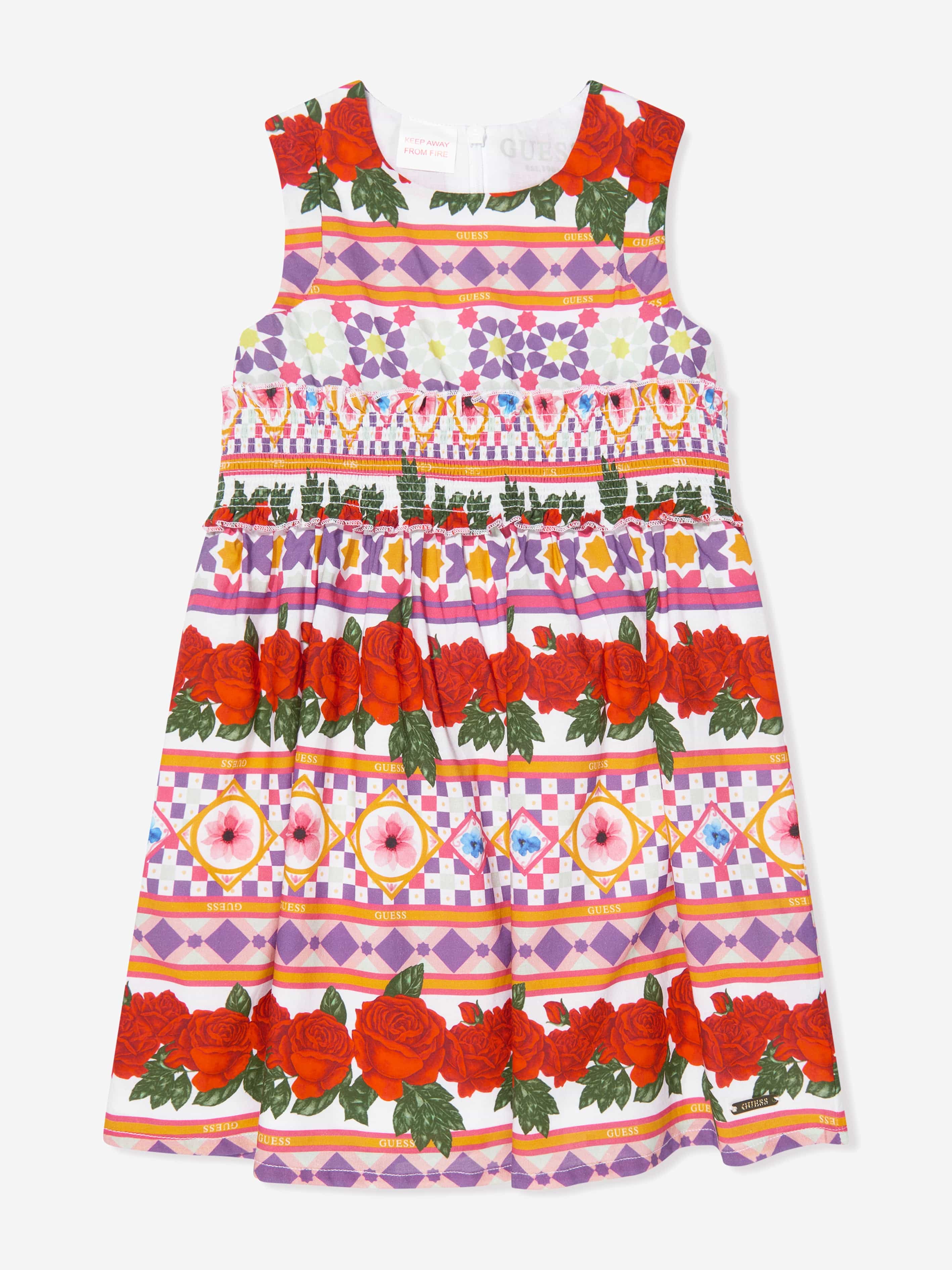 Guess Girls Sleeveless Geometric Flower Dress in Multicolour