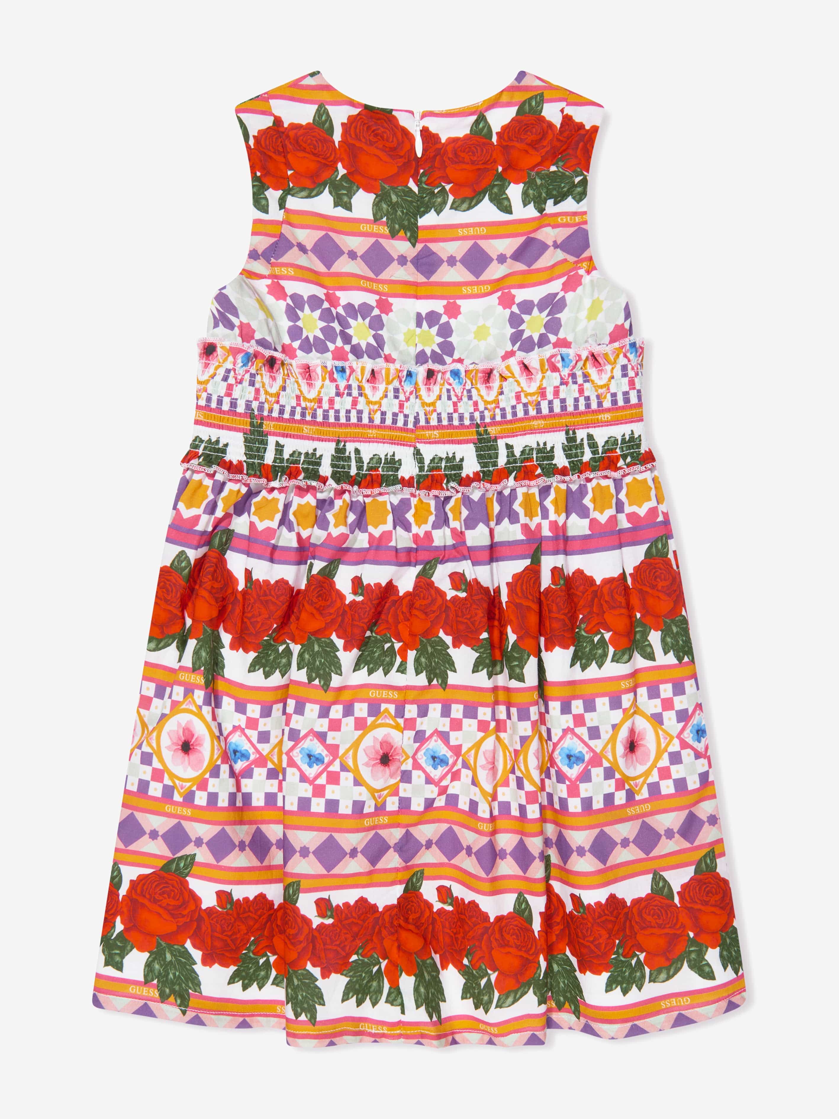 Guess Girls Sleeveless Geometric Flower Dress in Multicolour