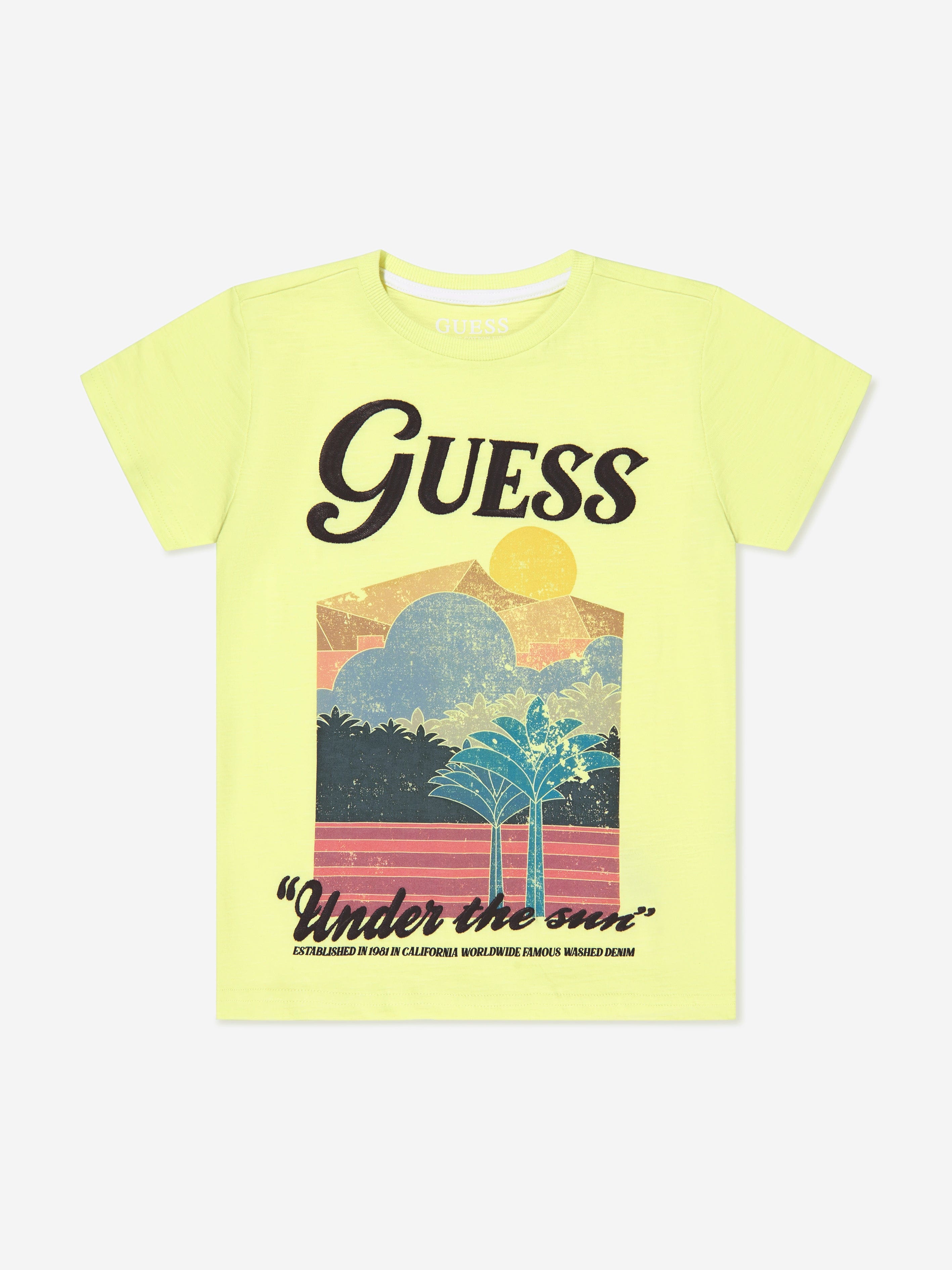 Guess Boys Graphic Print T-Shirt in Lime