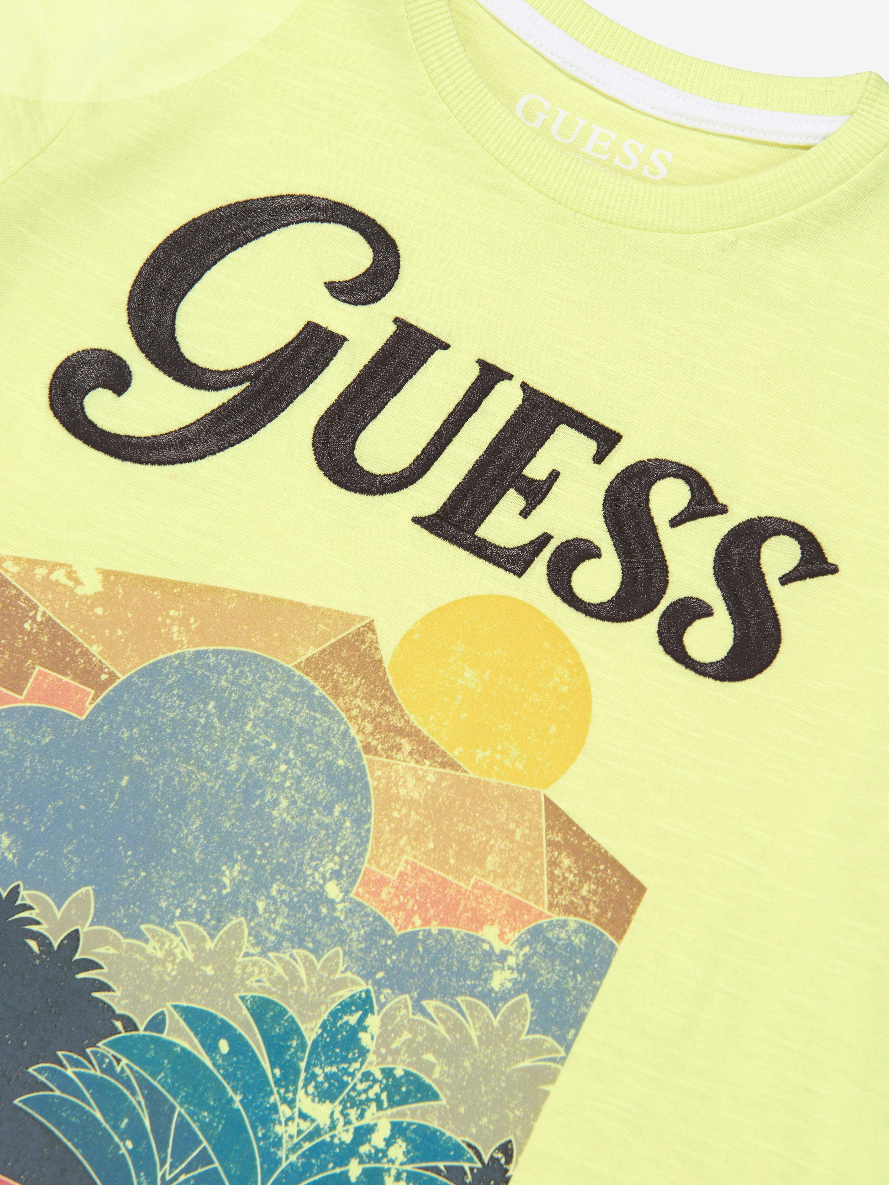 Guess Boys Graphic Print T-Shirt in Lime