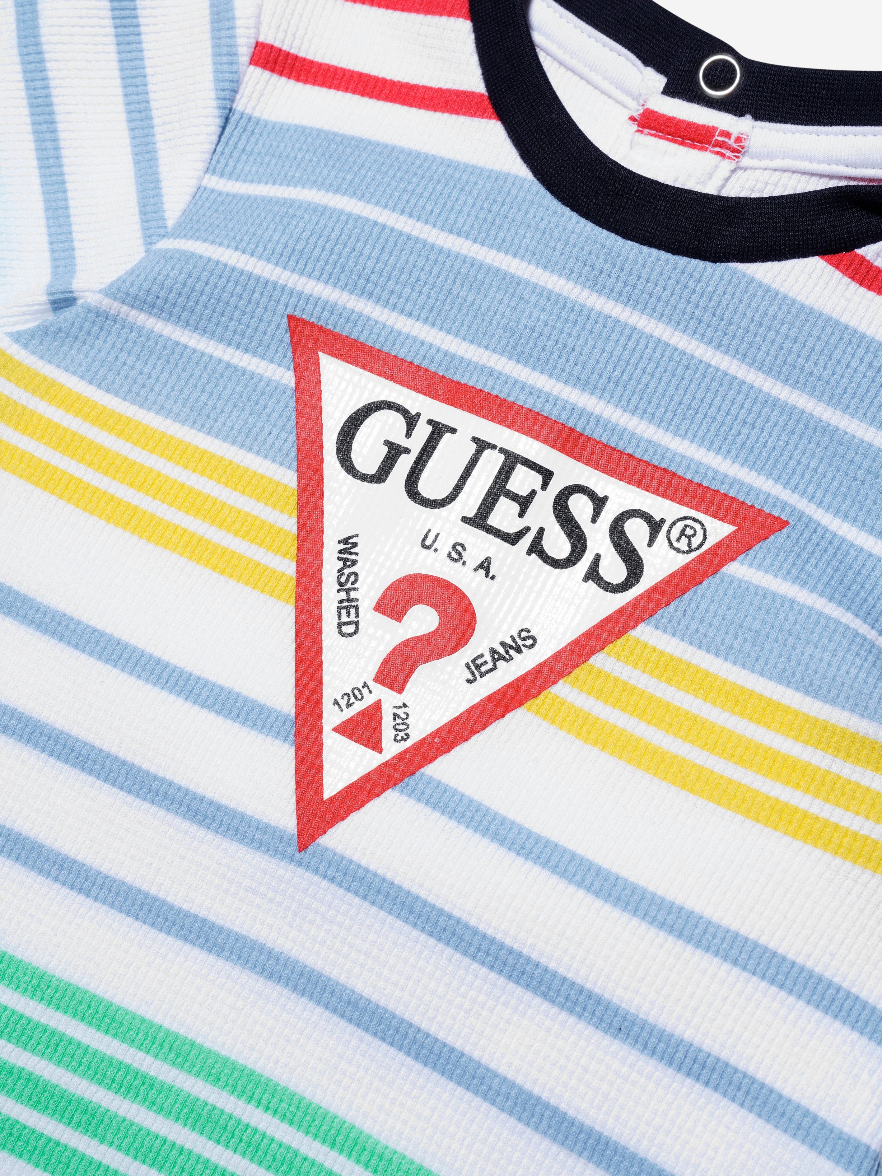 Guess Baby Boys Striped Logo Romper in Multicolour