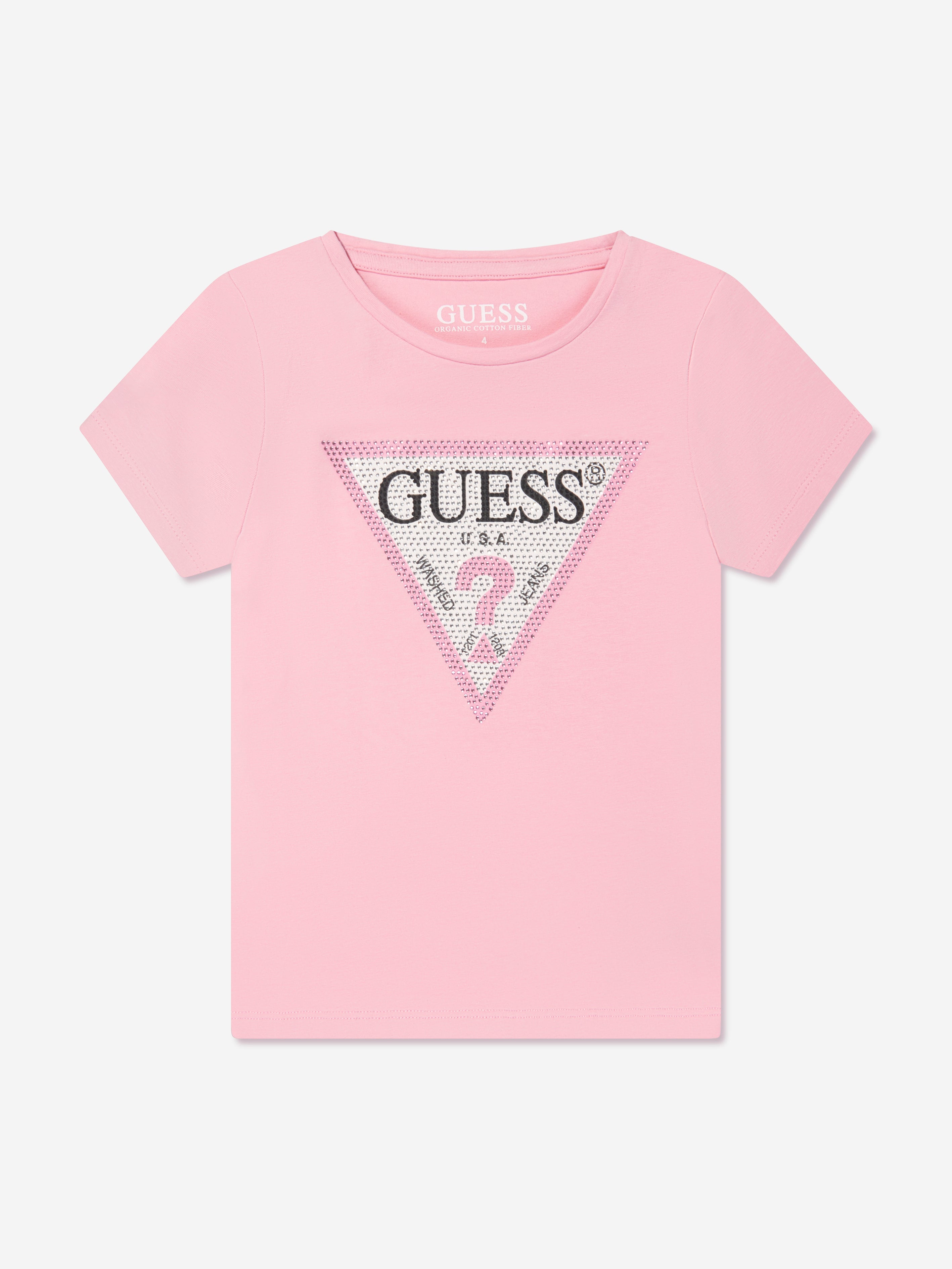 Guess Girls Logo Print T-Shirt in Pink