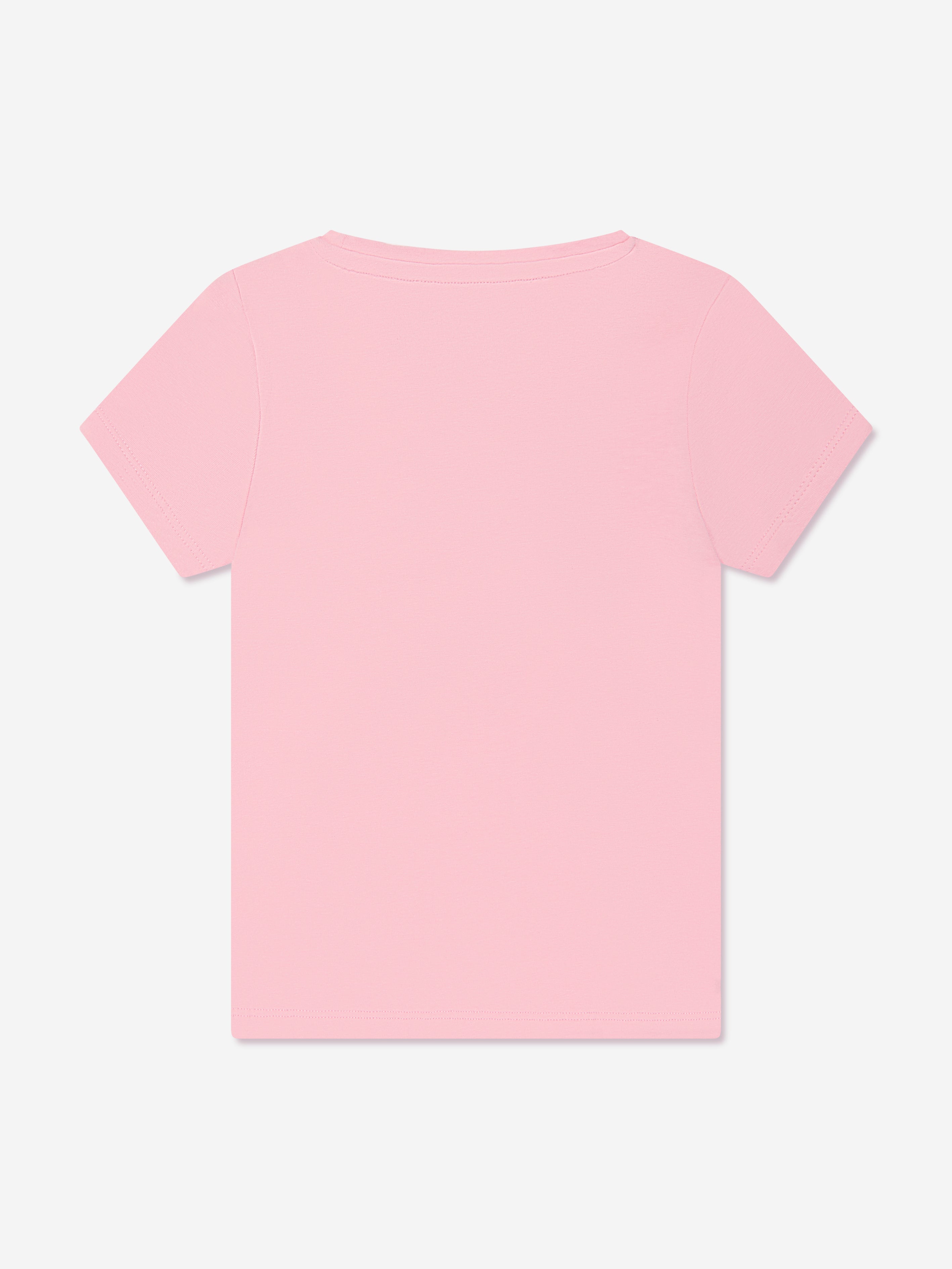 Guess Girls Logo Print T-Shirt in Pink