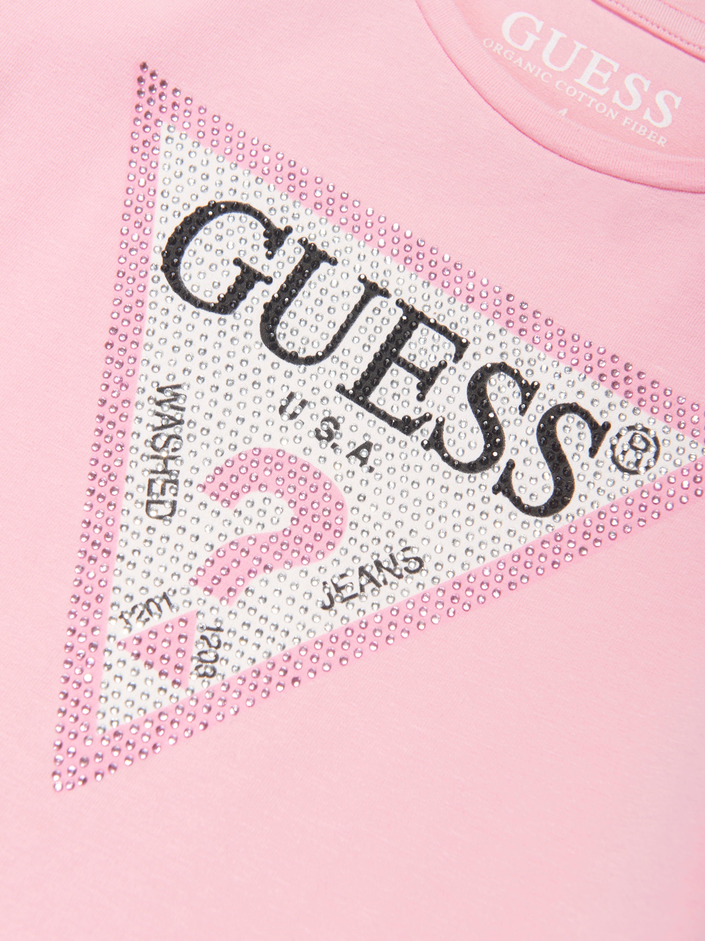 Guess Girls Logo Print T-Shirt in Pink