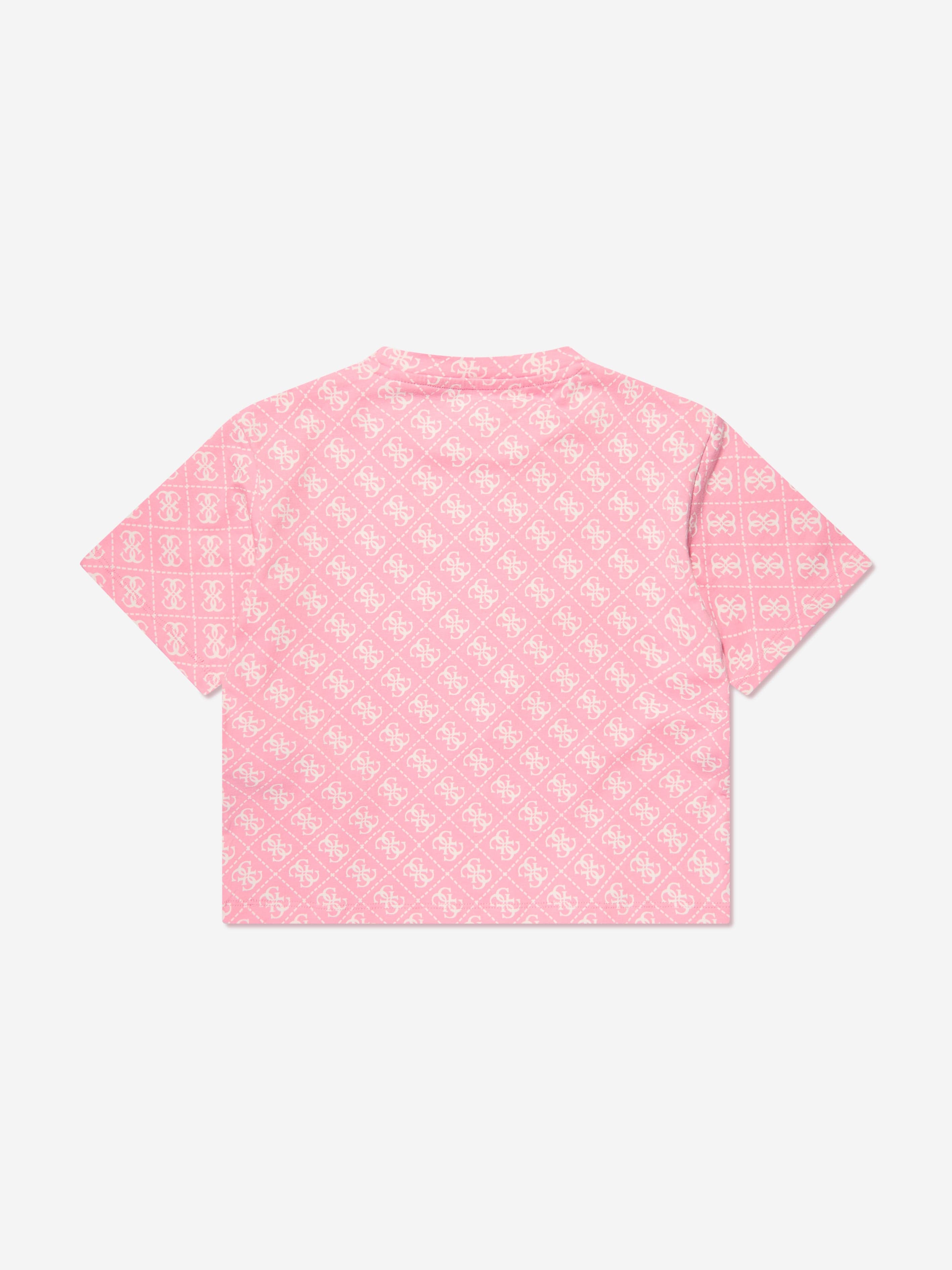 Guess Girls Logo Print T-Shirt in Pink