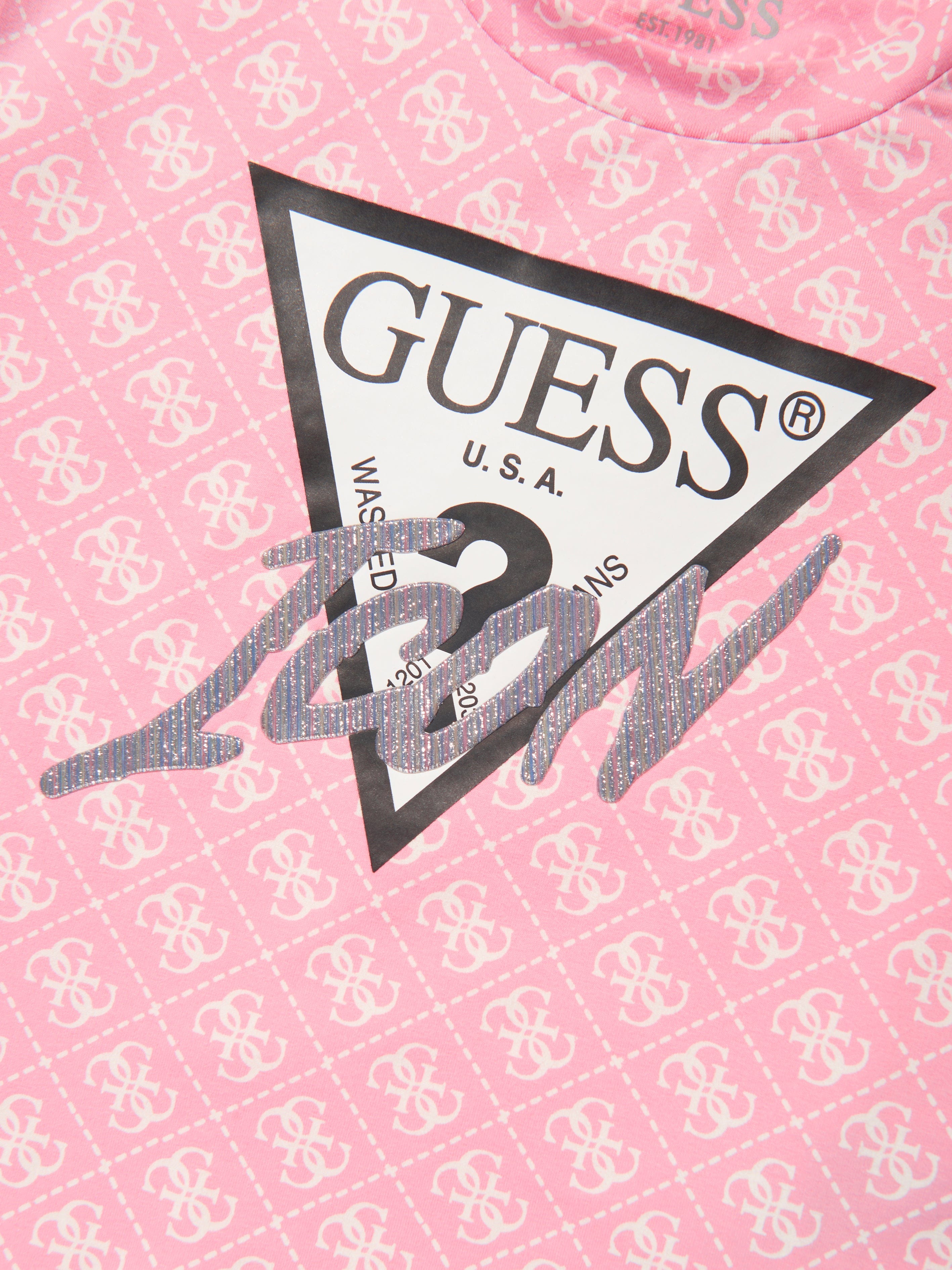 Guess Girls Logo Print T-Shirt in Pink