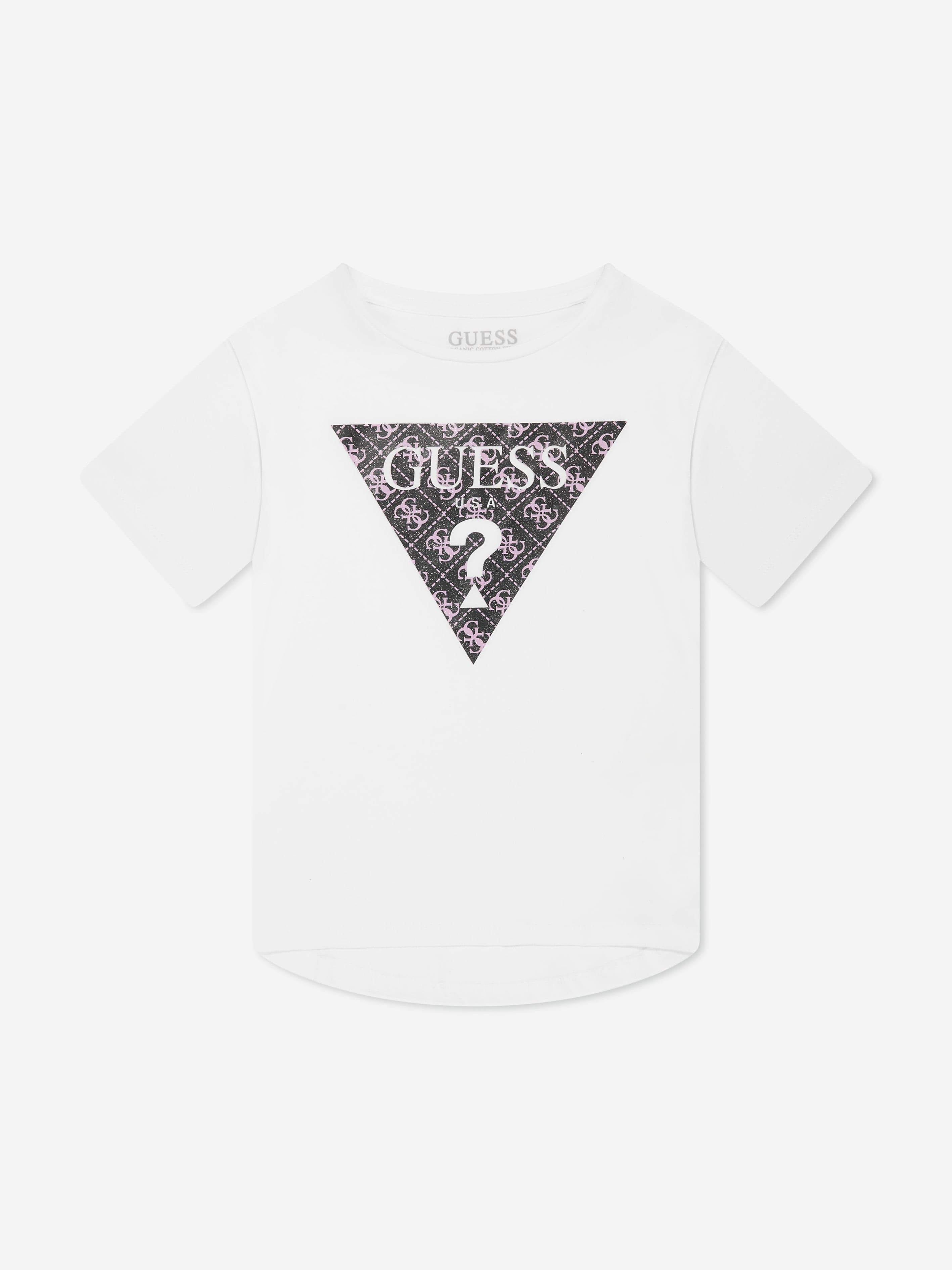 Guess Girls Logo Print T-Shirt in White