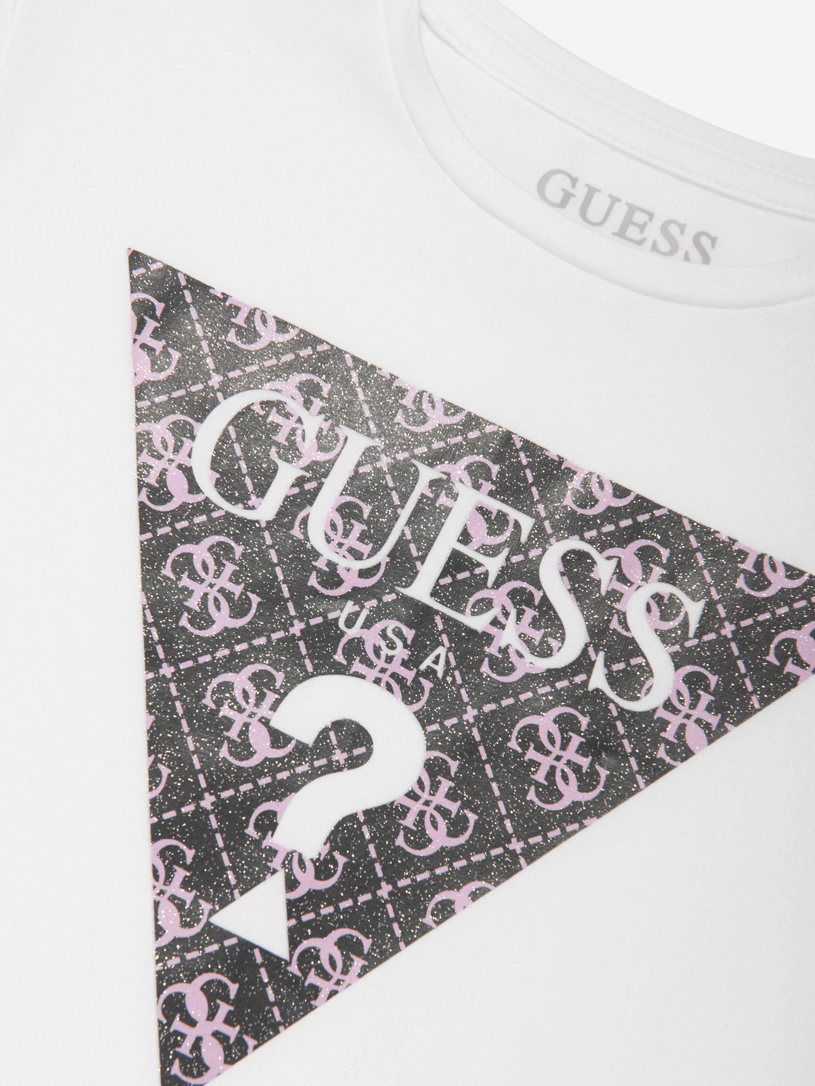 Guess Girls Logo Print T-Shirt in White