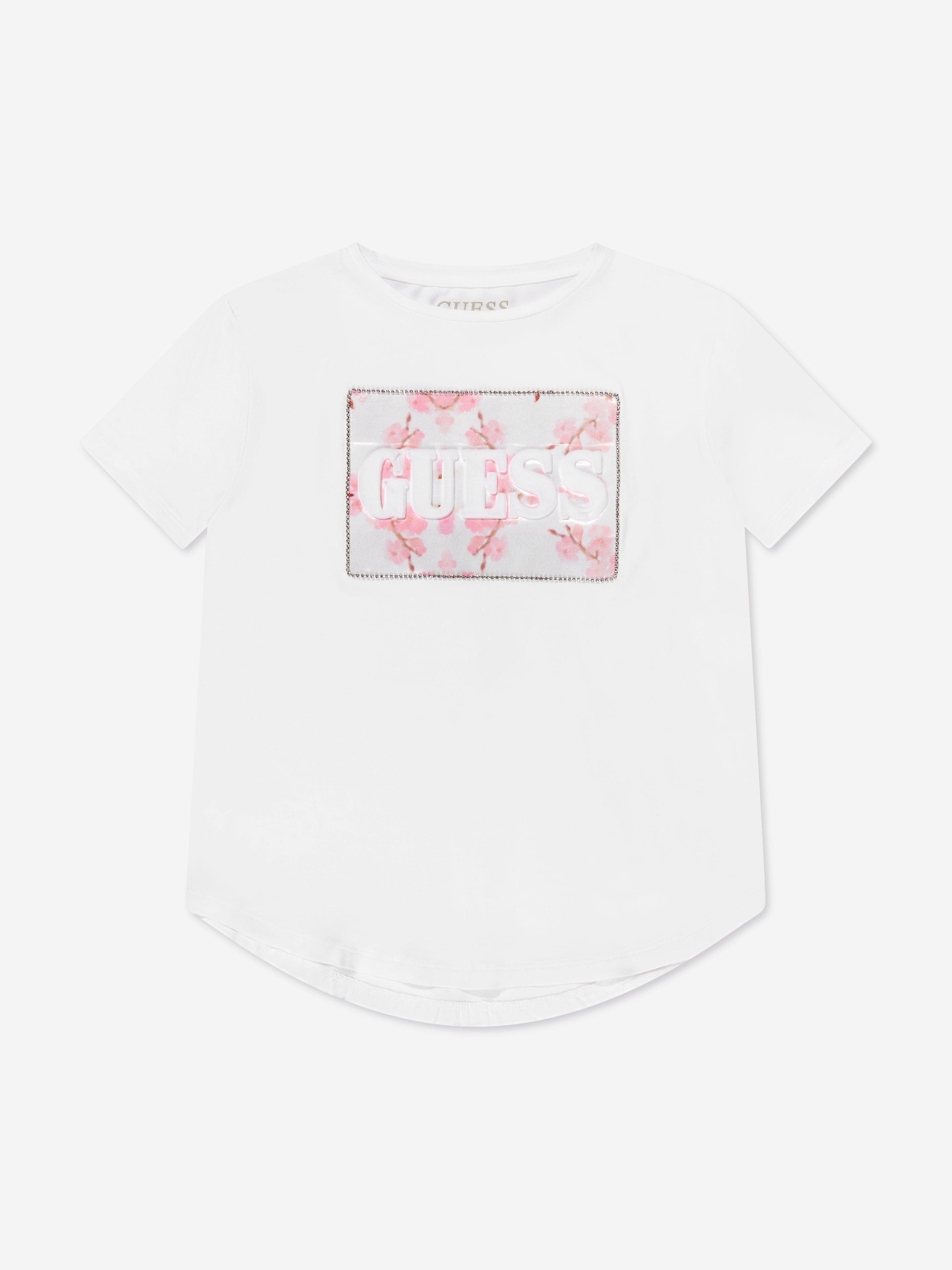 Guess Girls Logo Print T-Shirt in White