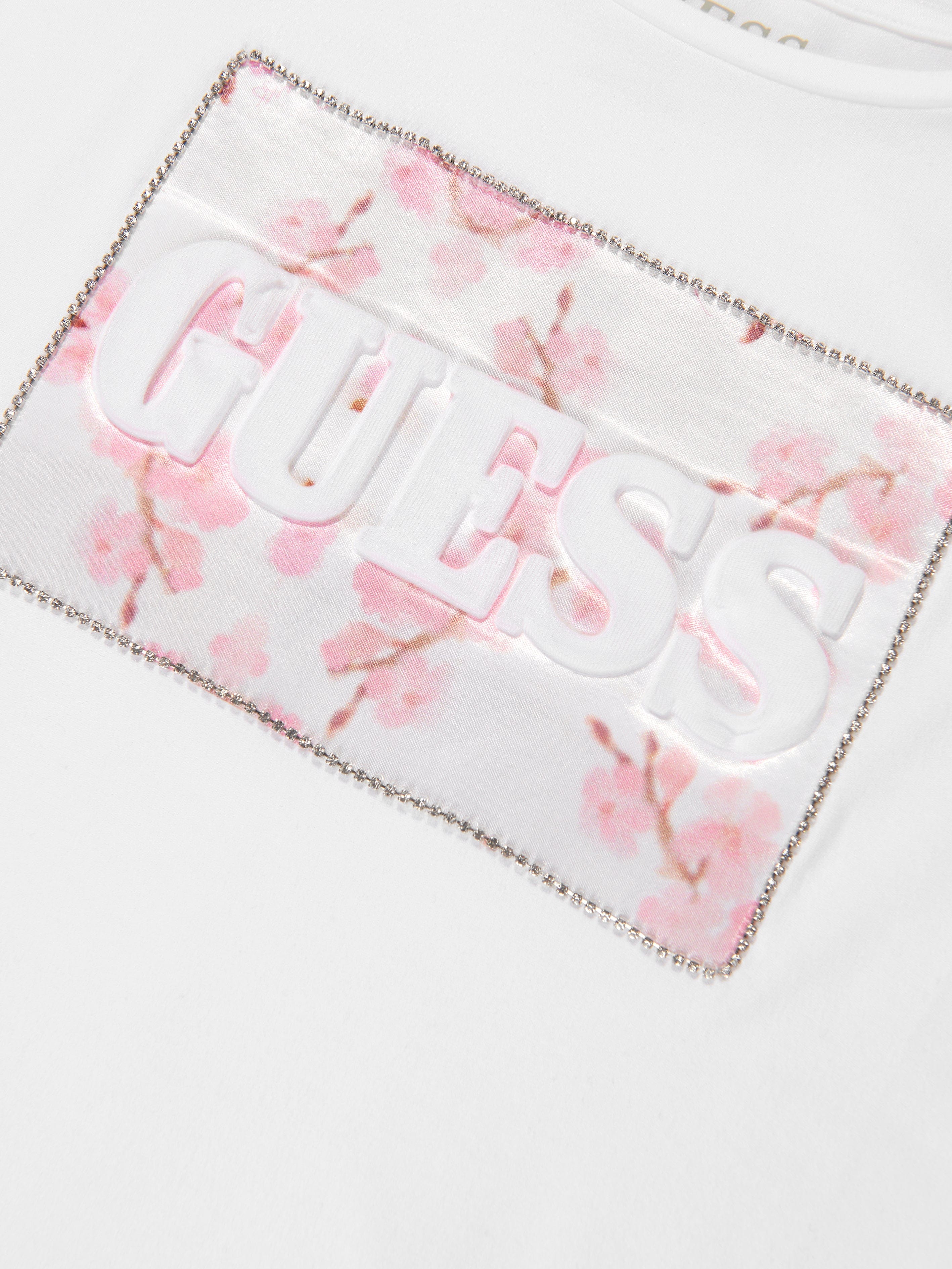 Guess Girls Logo Print T-Shirt in White