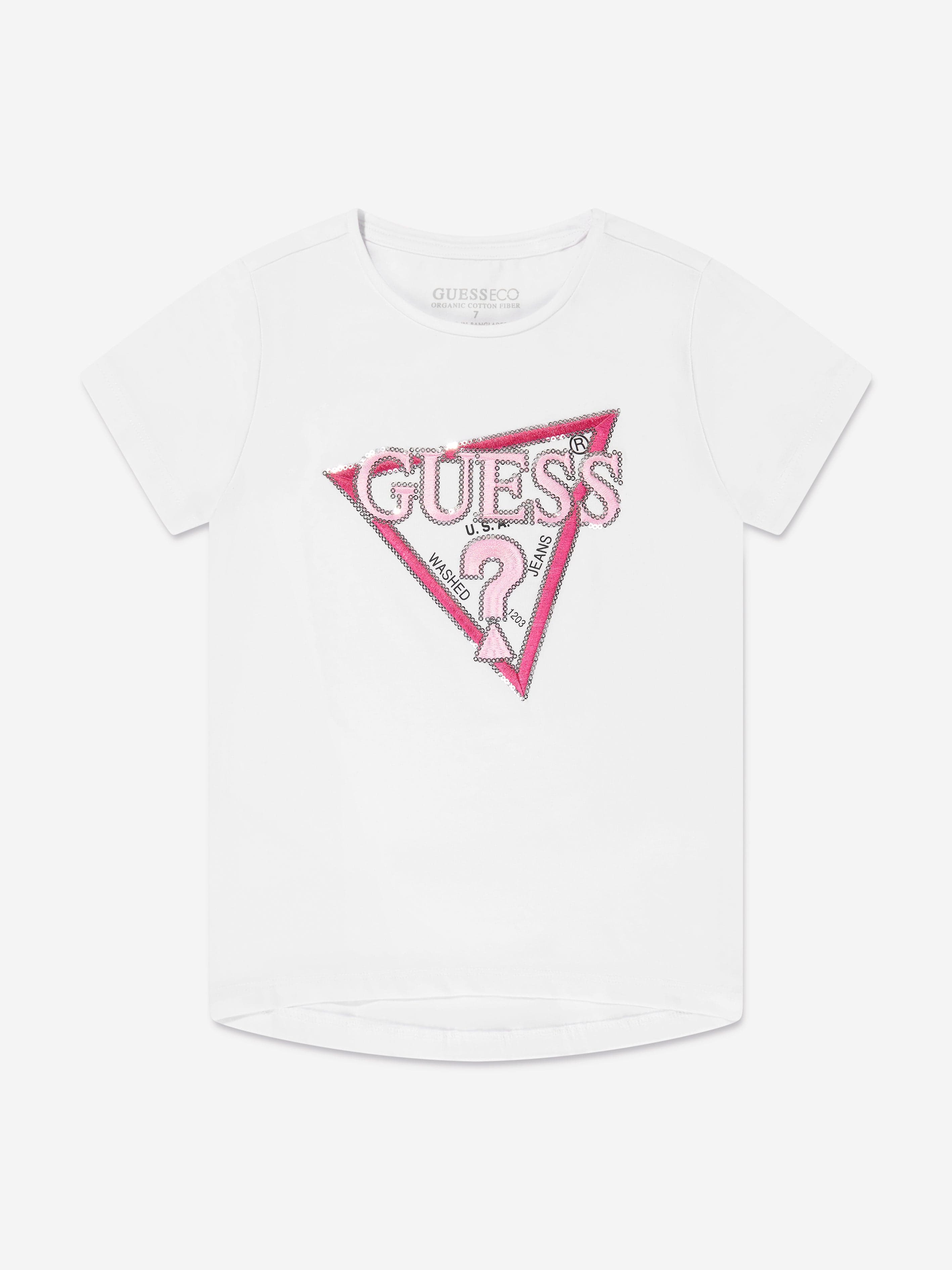 Guess Girls Logo Print T-Shirt in White