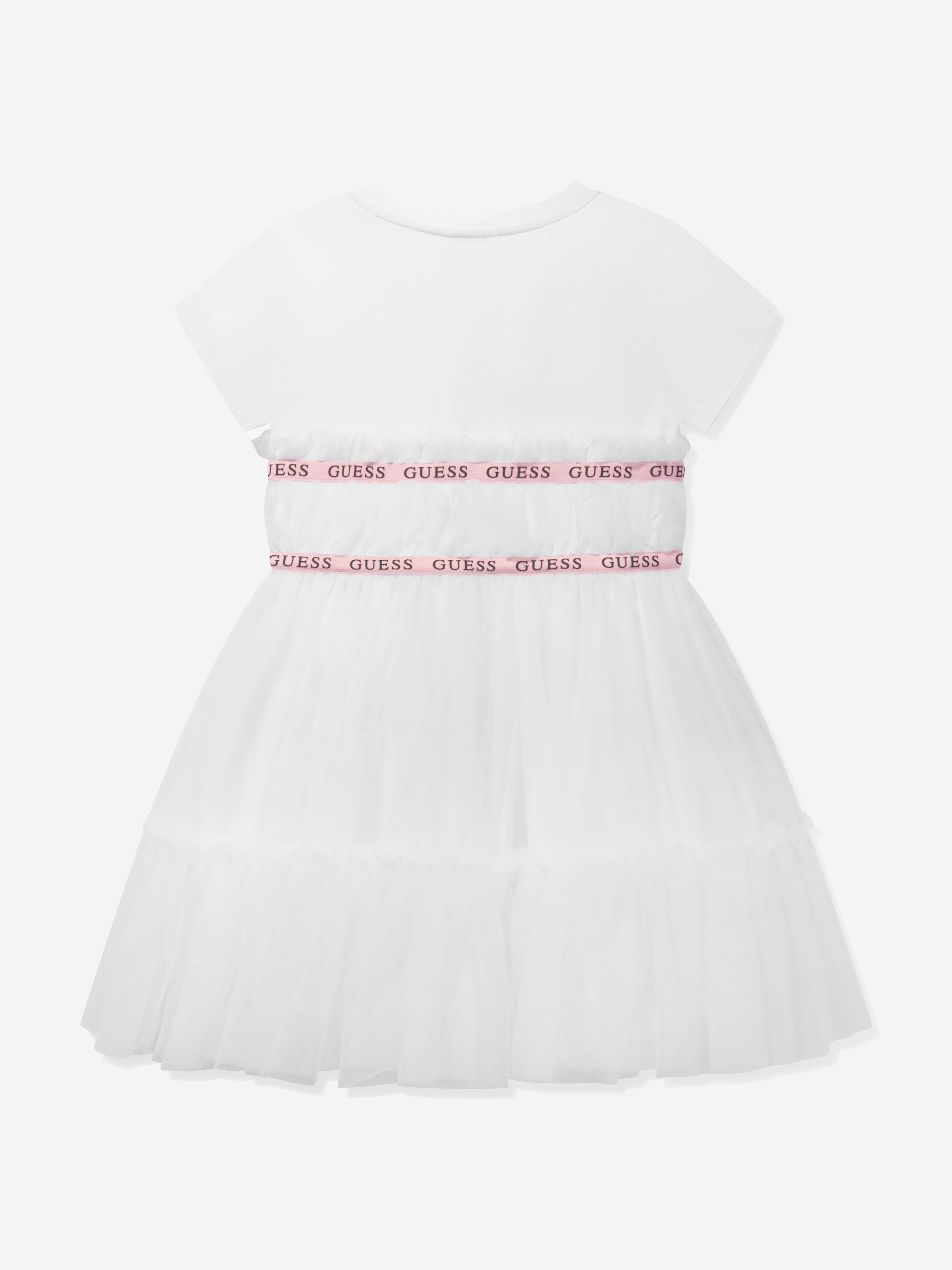 Guess Girls Jersey And Tulle Dress in White