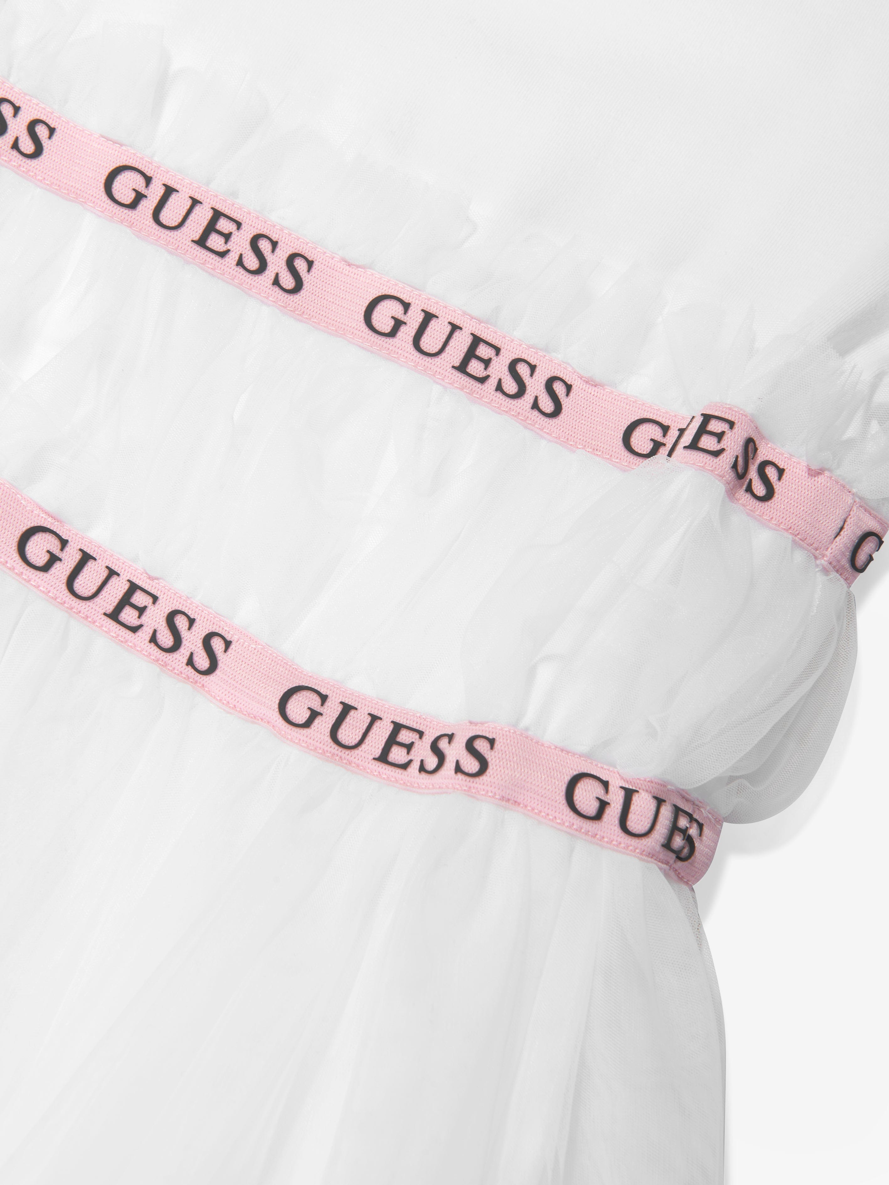 Guess Girls Jersey And Tulle Dress in White