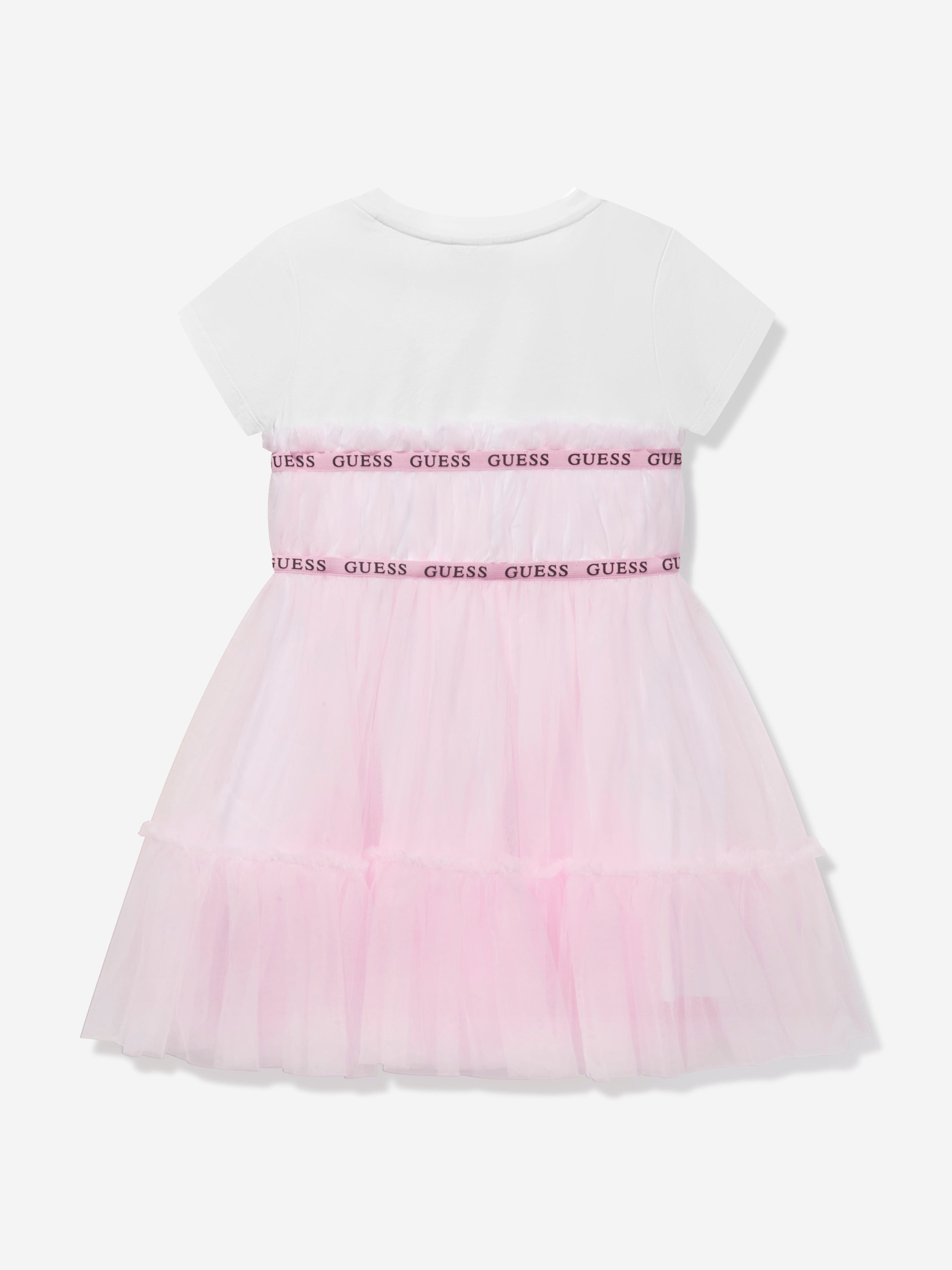 Guess Girls Jersey And Tulle Dress in Pink