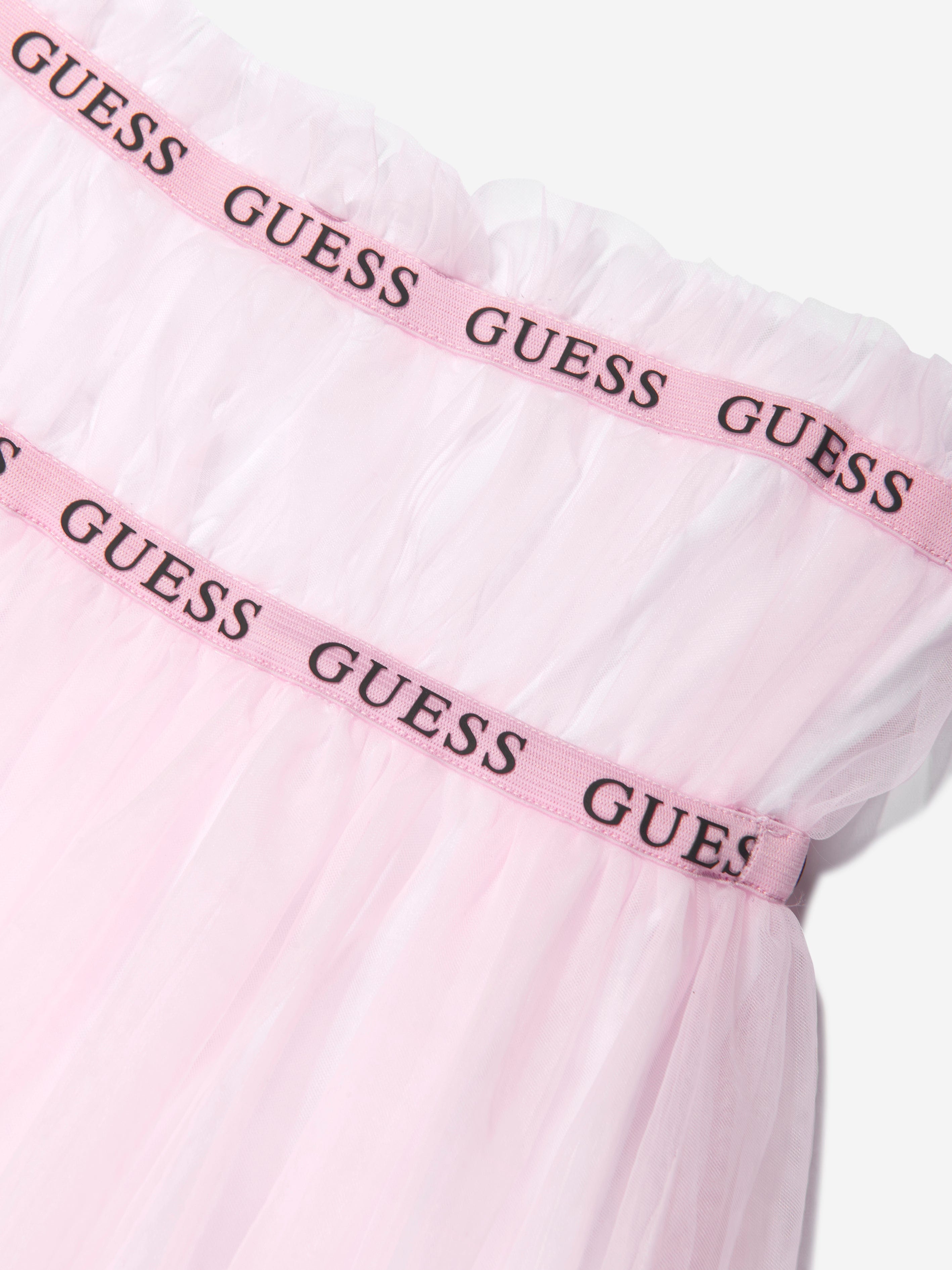 Guess Girls Jersey And Tulle Dress in Pink