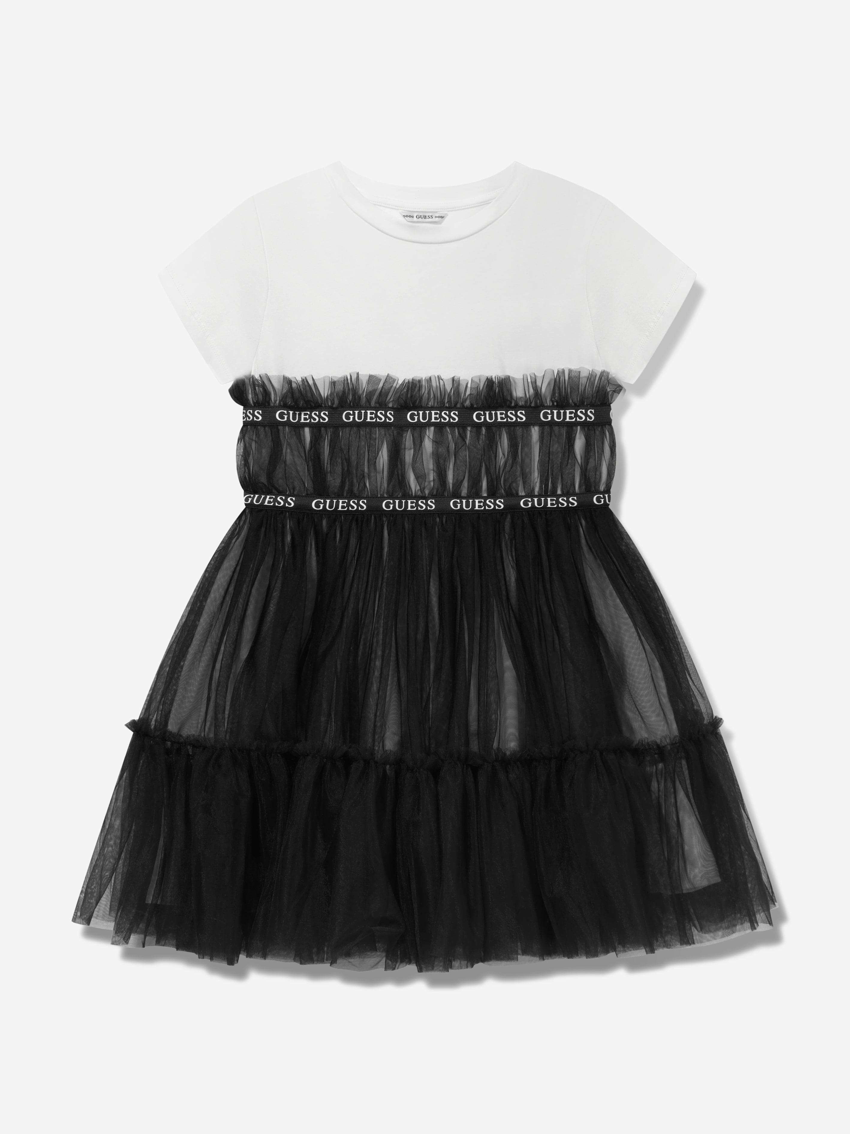 Guess Girls Jersey And Tulle Dress in Black