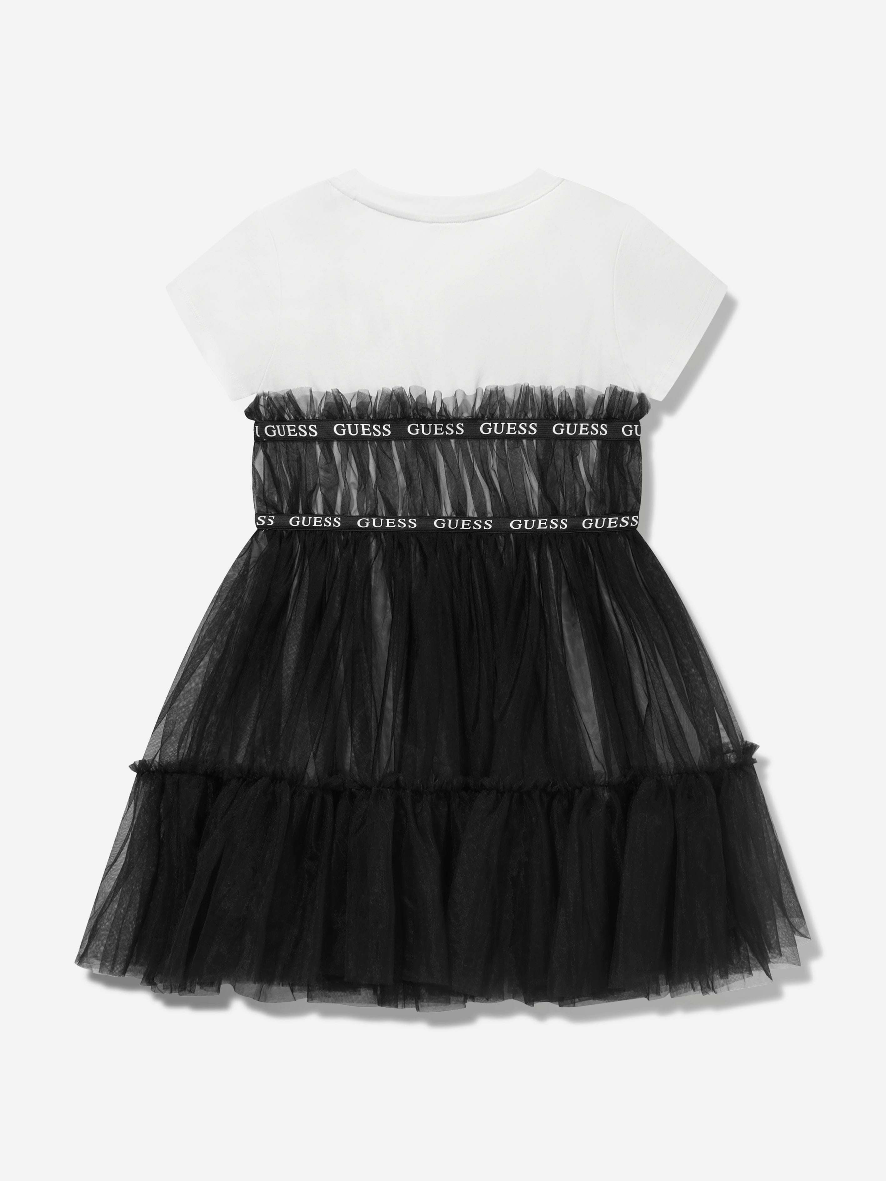 Guess Girls Jersey And Tulle Dress in Black