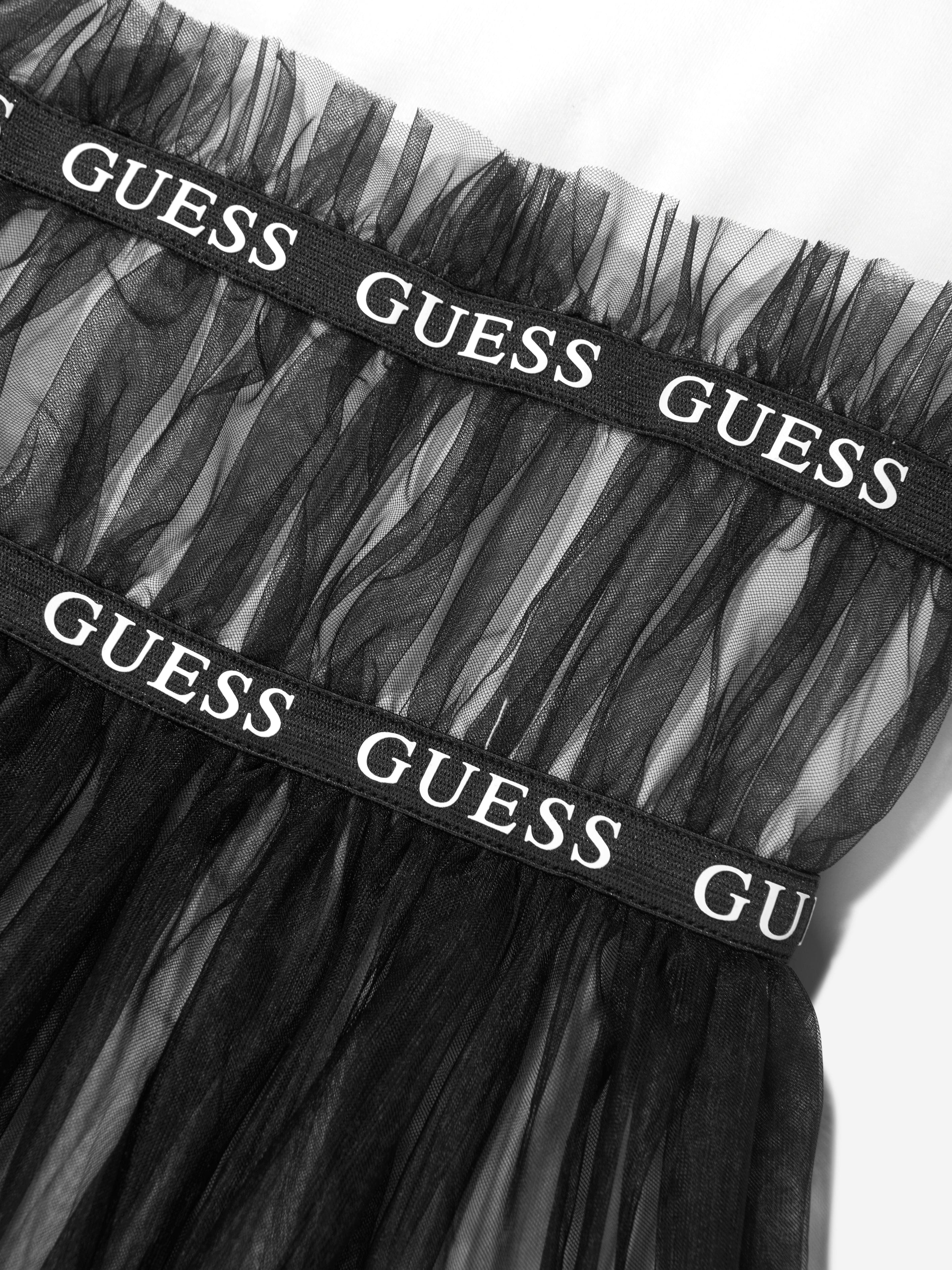 Guess Girls Jersey And Tulle Dress in Black