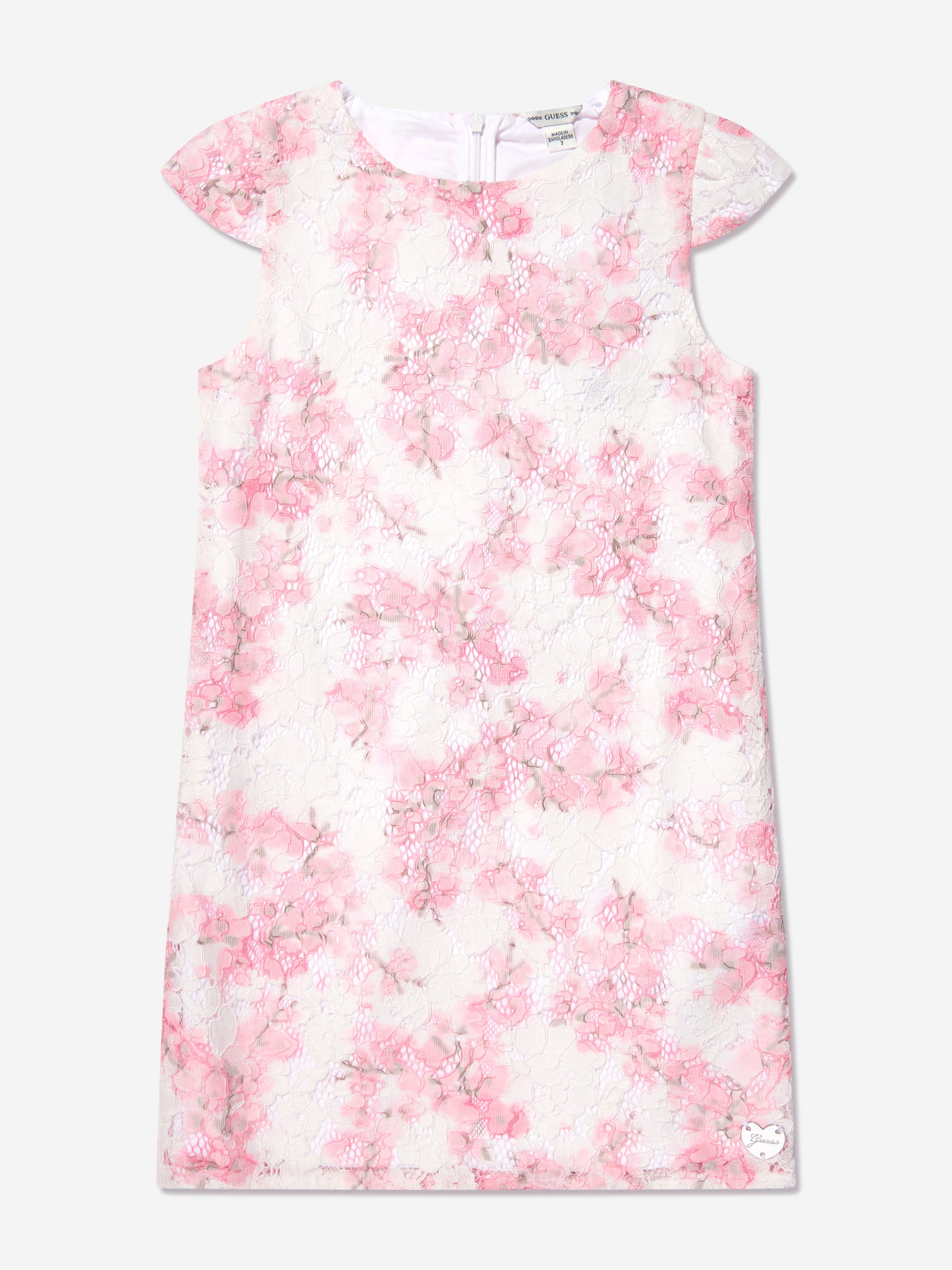 Guess Girls Cherry Blossom Lace Dress in White