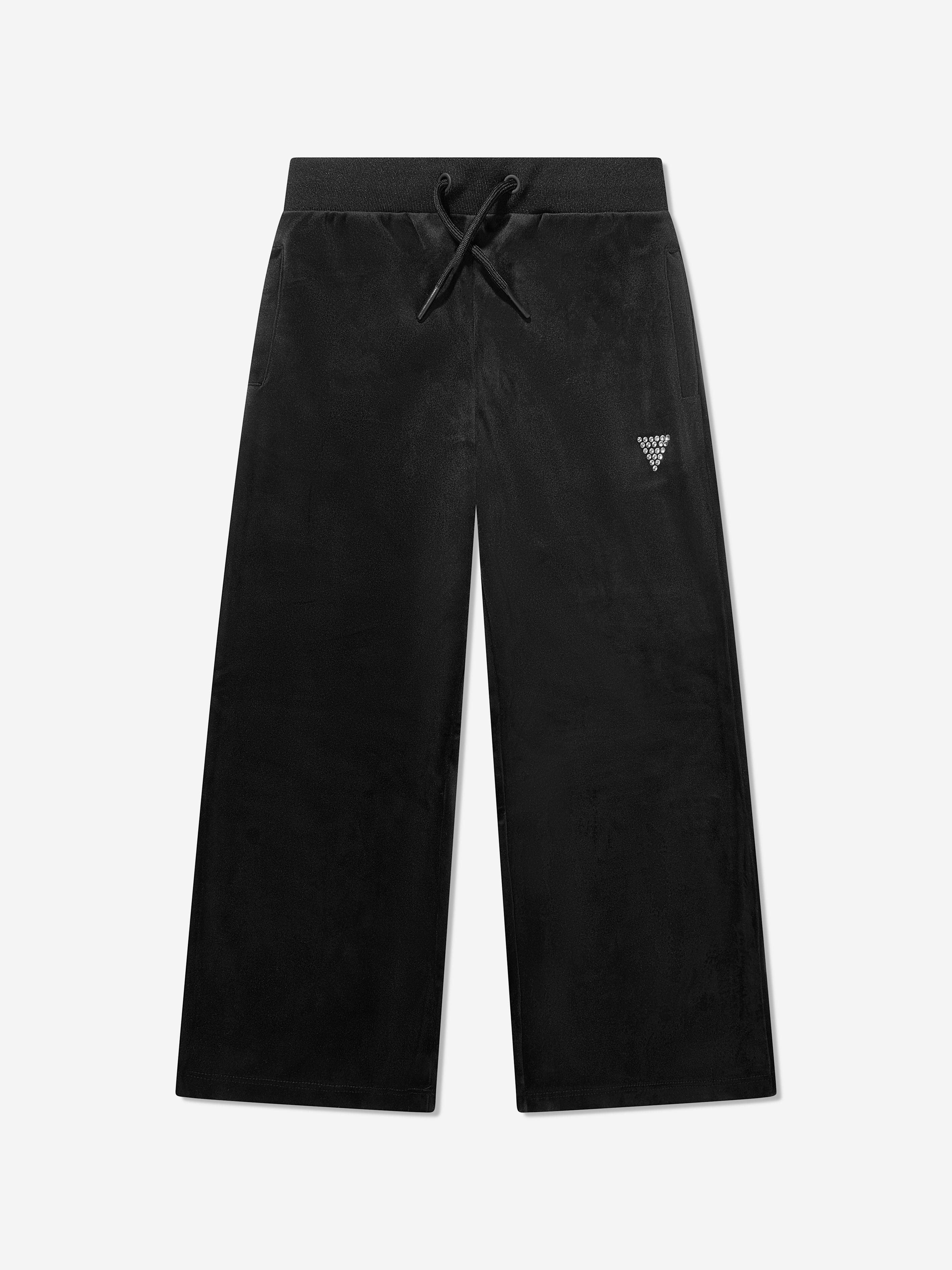 Guess Girls Velour Wide Leg Joggers in Black