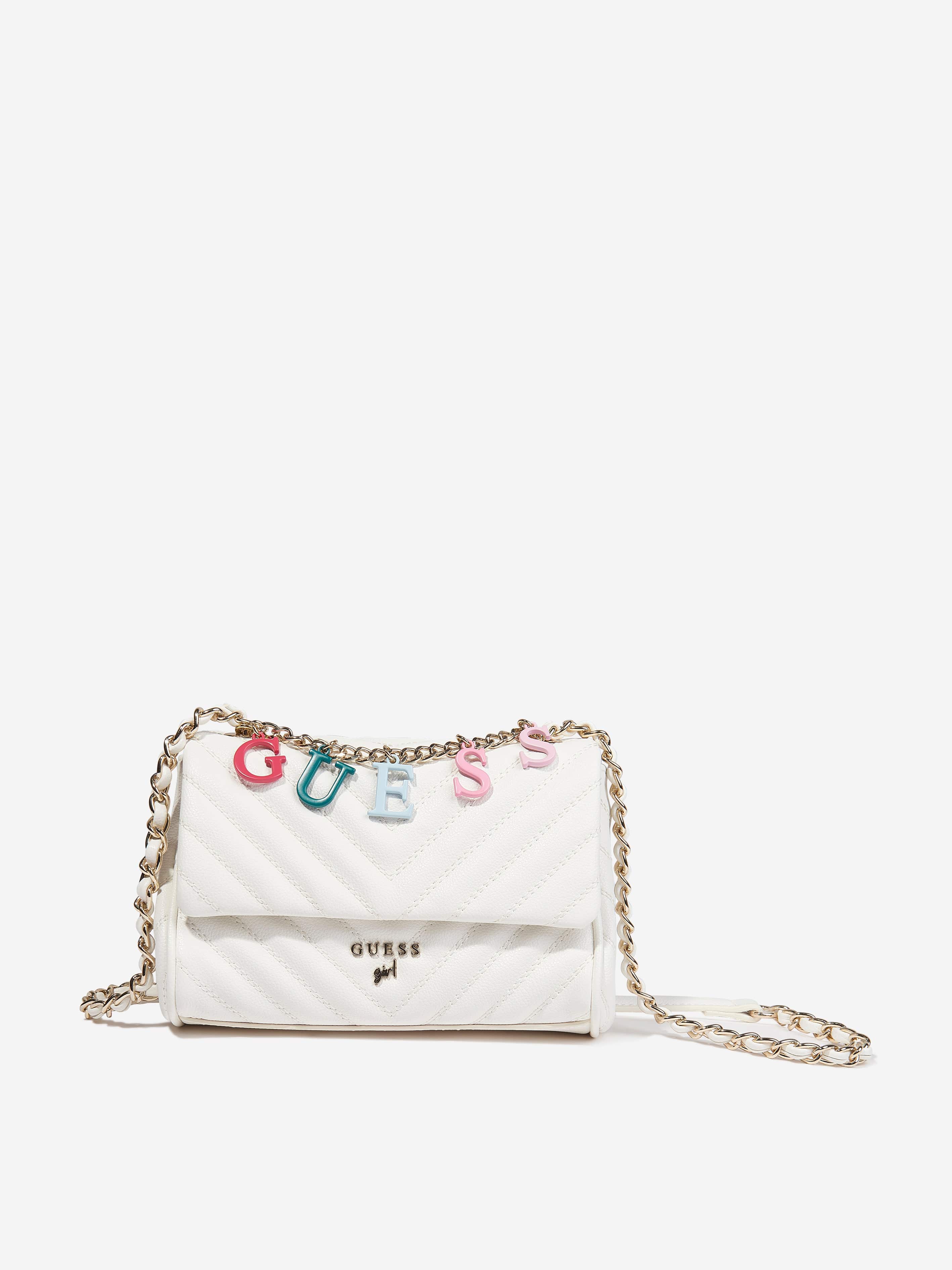 Guess Girls Logo Chain Crossbody Bag in White